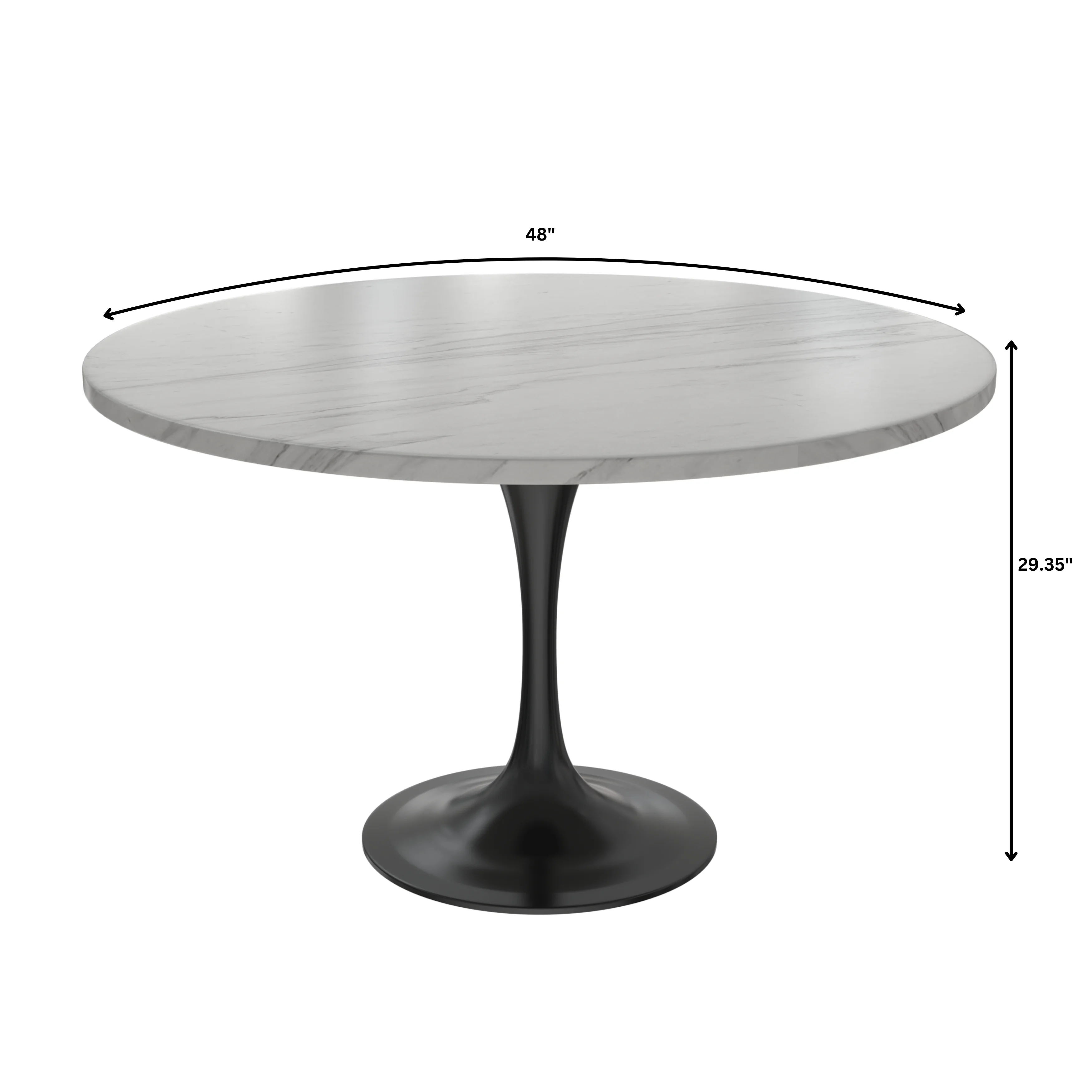 Verve Collection 48 Round Dining Table, Black Base with Sintered Stone White Top
