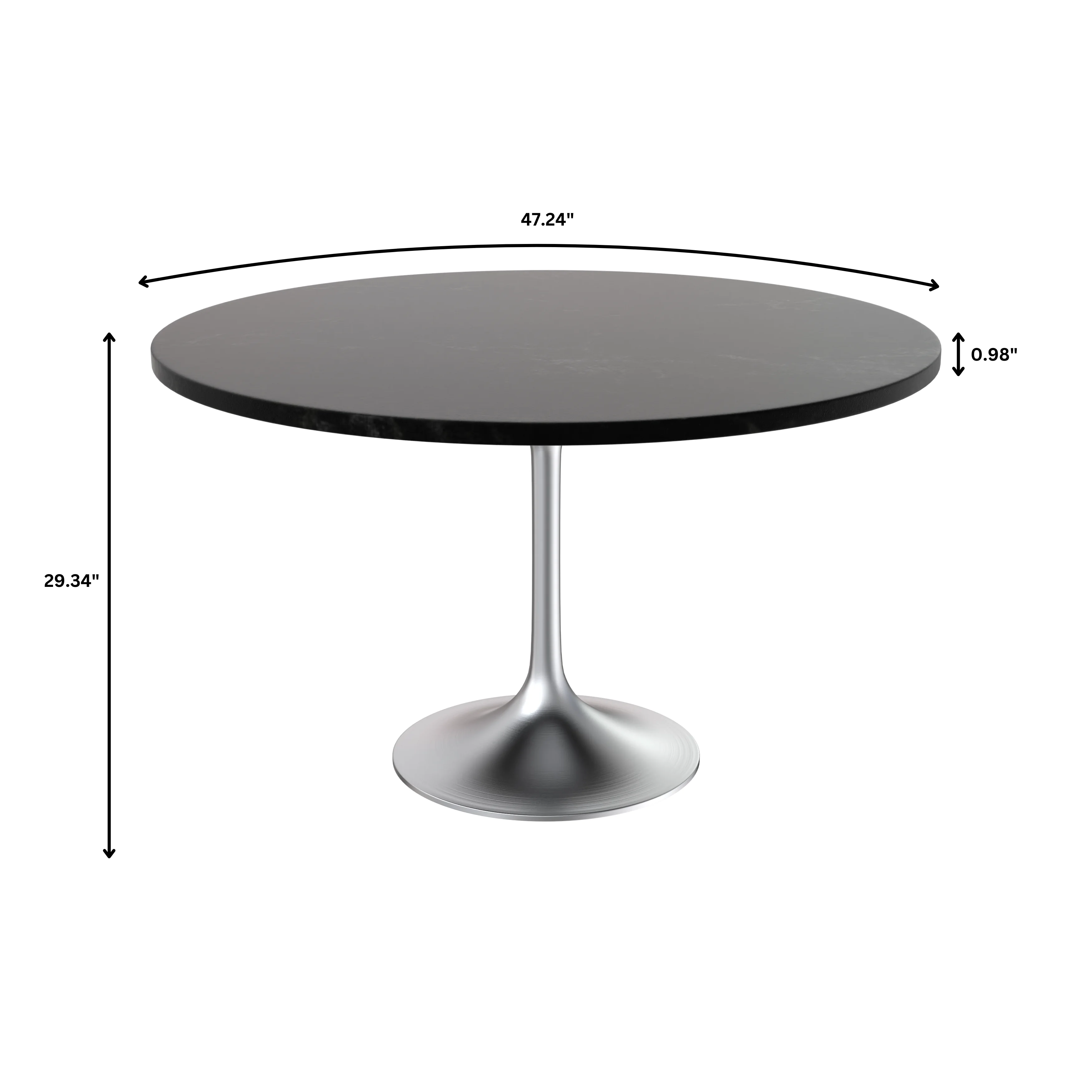 Verve Collection 48" Round Dining Table, Brushed Chrome Base with Black MDF Top