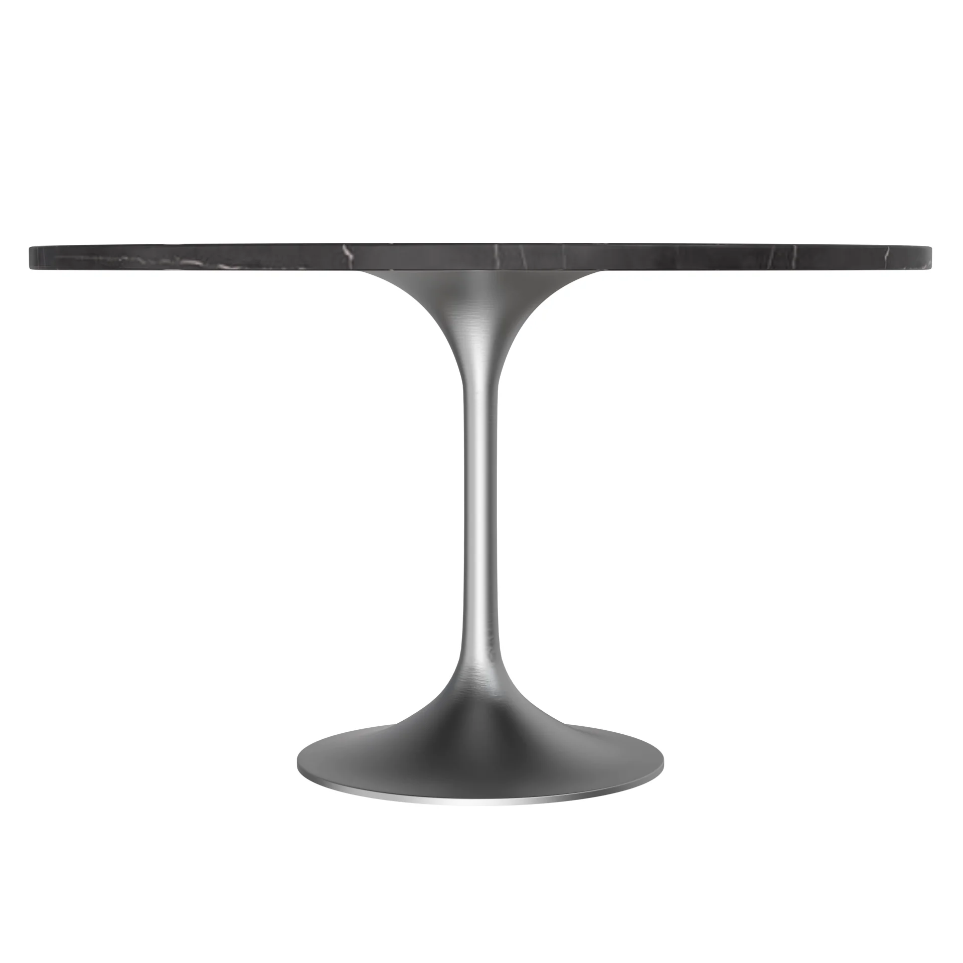 Verve Collection 48 Round Dining Table, Brushed Chrome Base with Sintered Stone Black Top