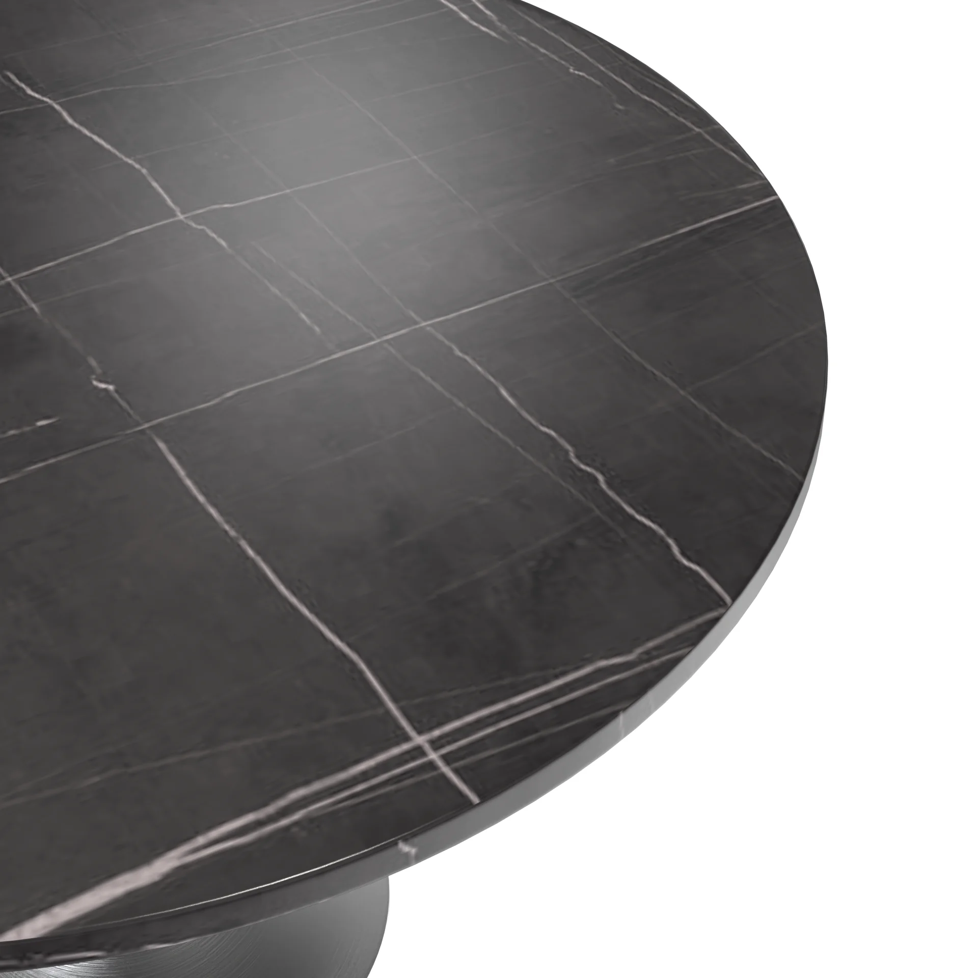 Verve Collection 48 Round Dining Table, Brushed Chrome Base with Sintered Stone Black Top