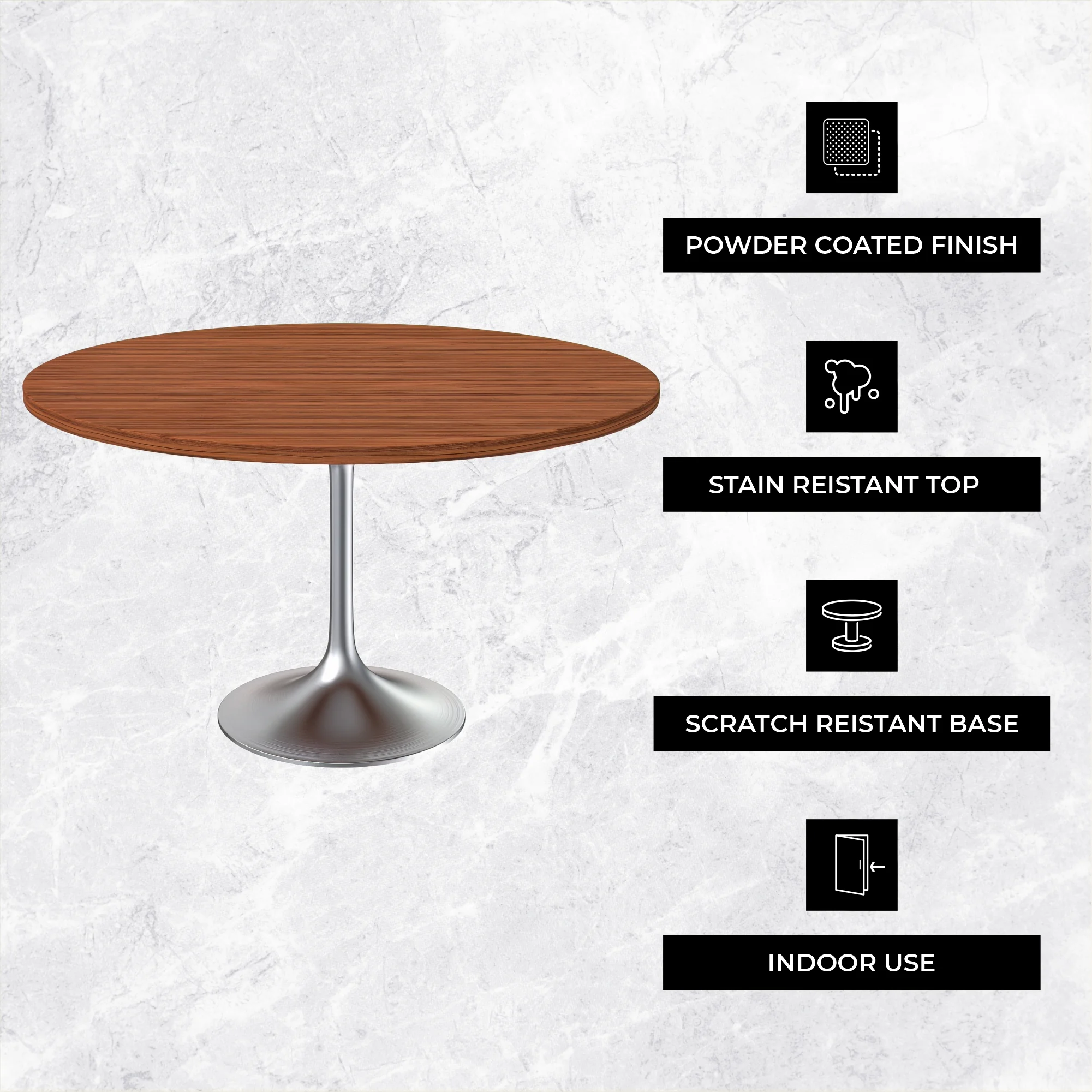 Verve Collection 48" Round Dining Table, Brushed Chrome Base with Cognac Brown MDF Top
