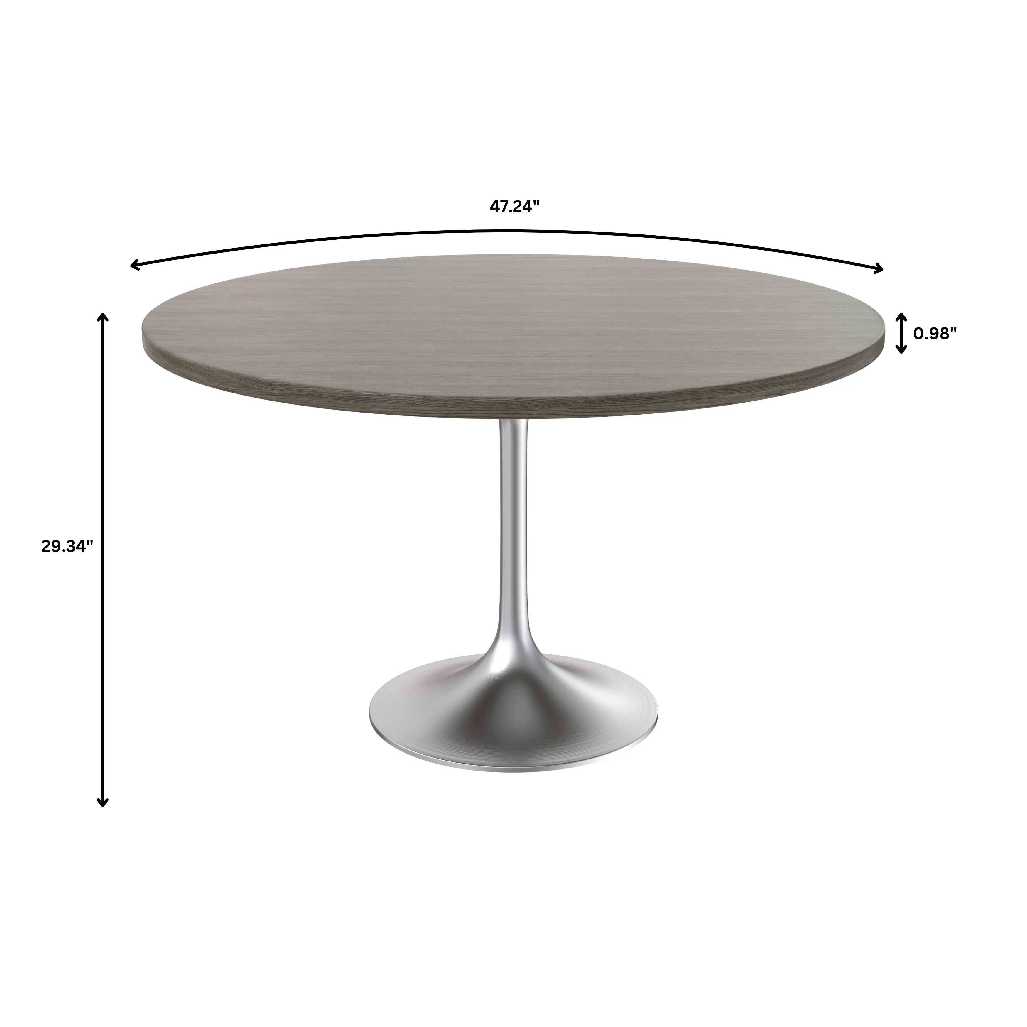 Verve Collection 48" Round Dining Table, Brushed Chrome Base with Dark Maple MDF Top