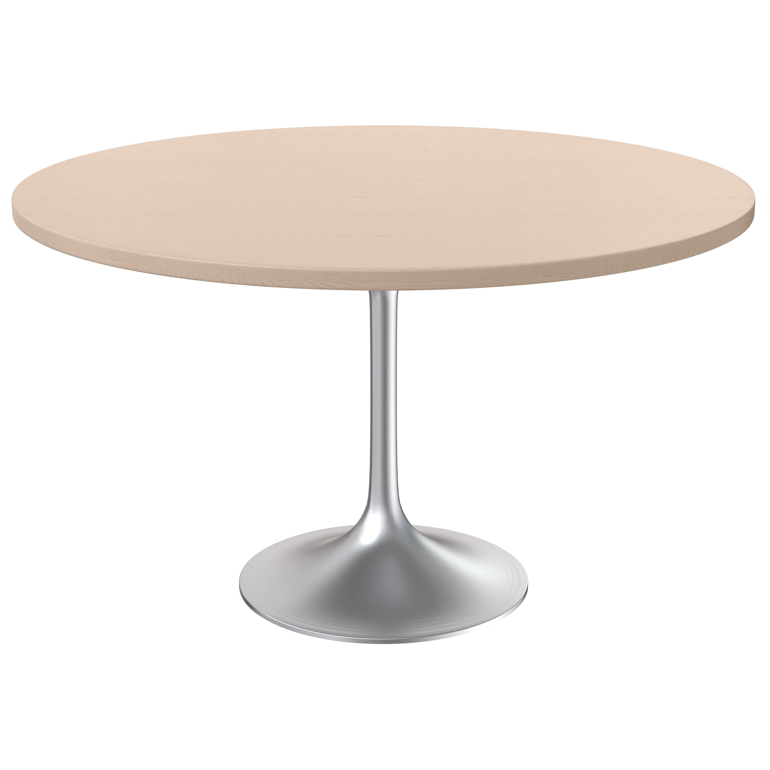 Verve Collection 48" Round Dining Table, Brushed Chrome Base with Light Natural Wood MDF Top