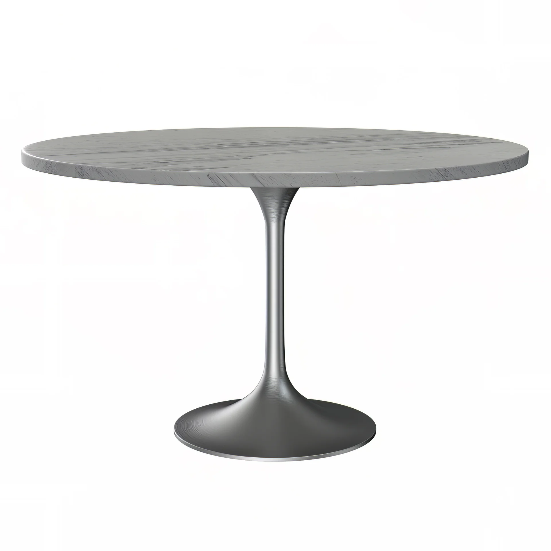 Verve Collection 48 Round Dining Table, Brushed Chrome Base with Laminated White Marbleized Top
