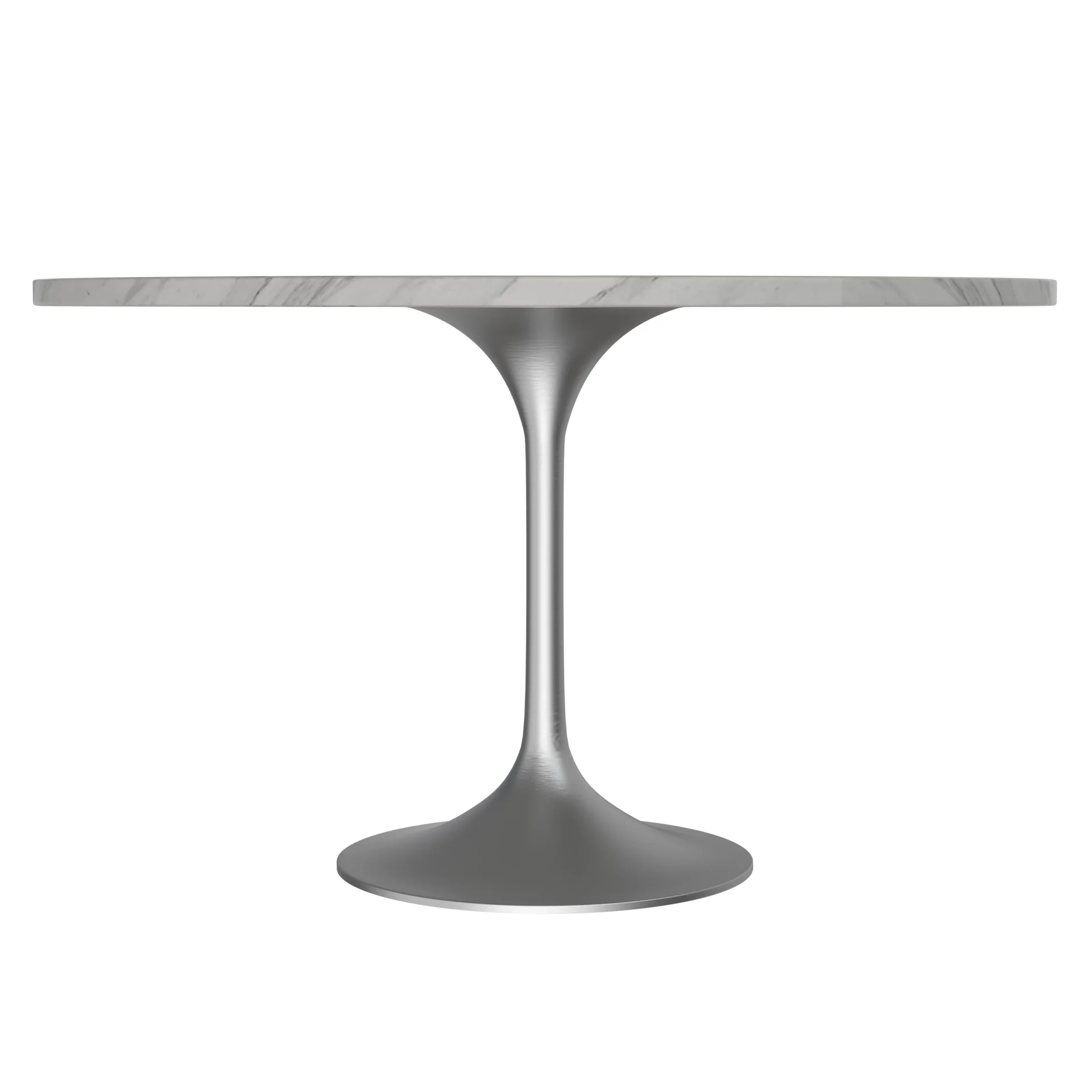 Verve Collection 48 Round Dining Table, Brushed Chrome Base with Sintered Stone White Top