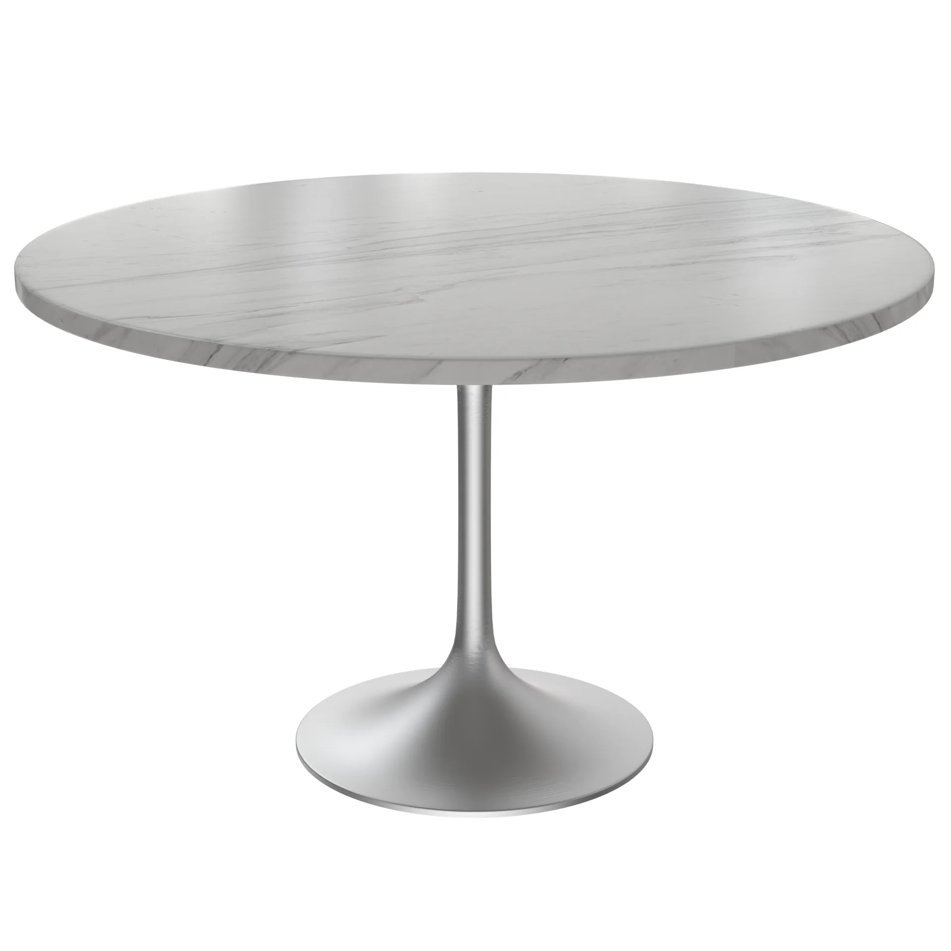 Verve Collection 48 Round Dining Table, Brushed Chrome Base with Sintered Stone White Top