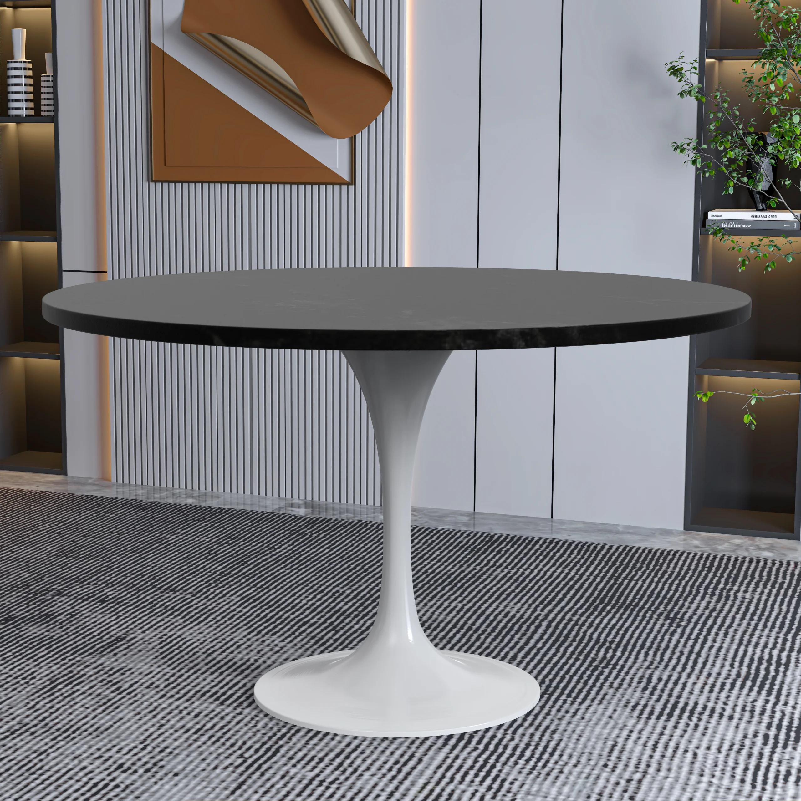 Verve Collection 48 Round Dining Table, White Base with Black MDF Top
