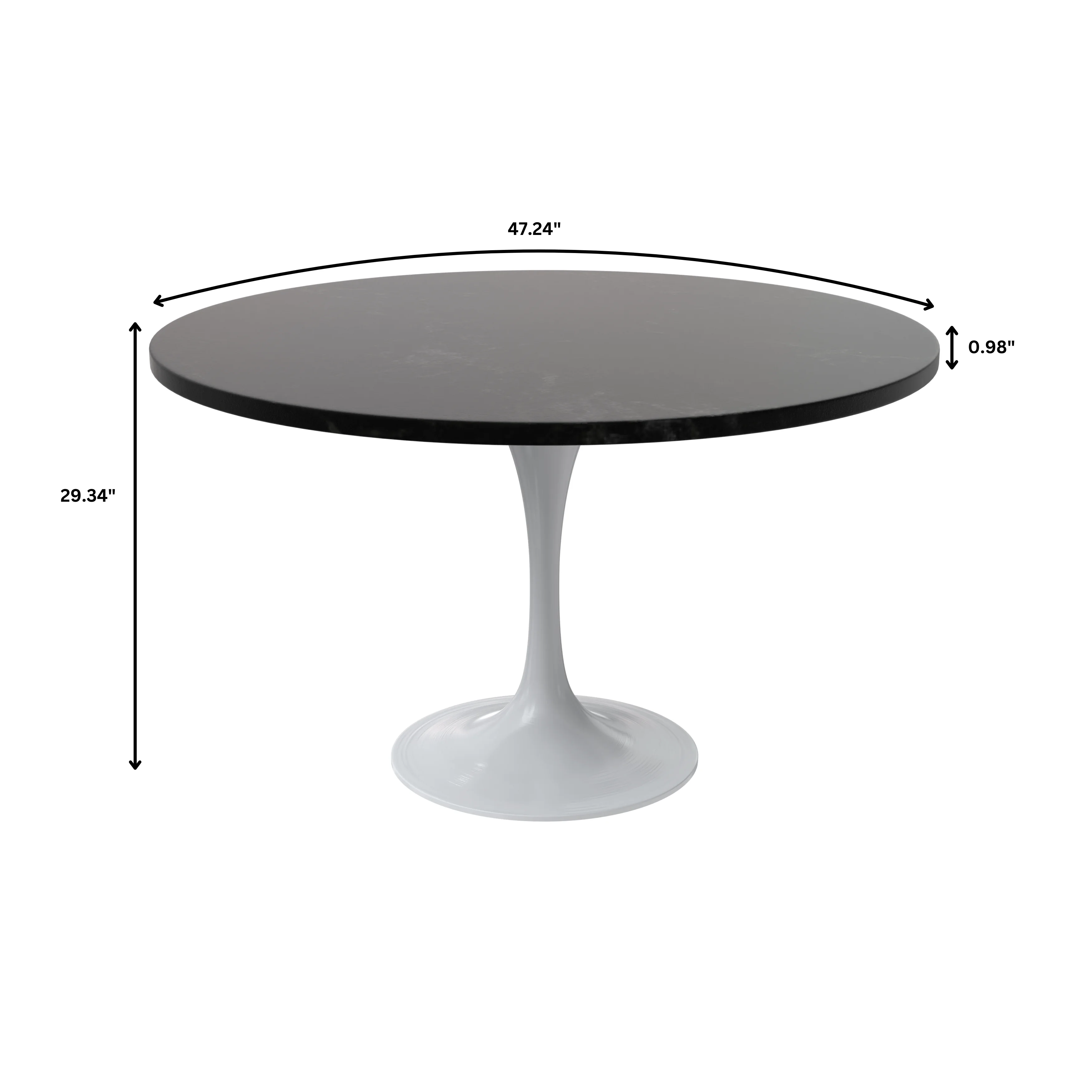 Verve Collection 48 Round Dining Table, White Base with Black MDF Top