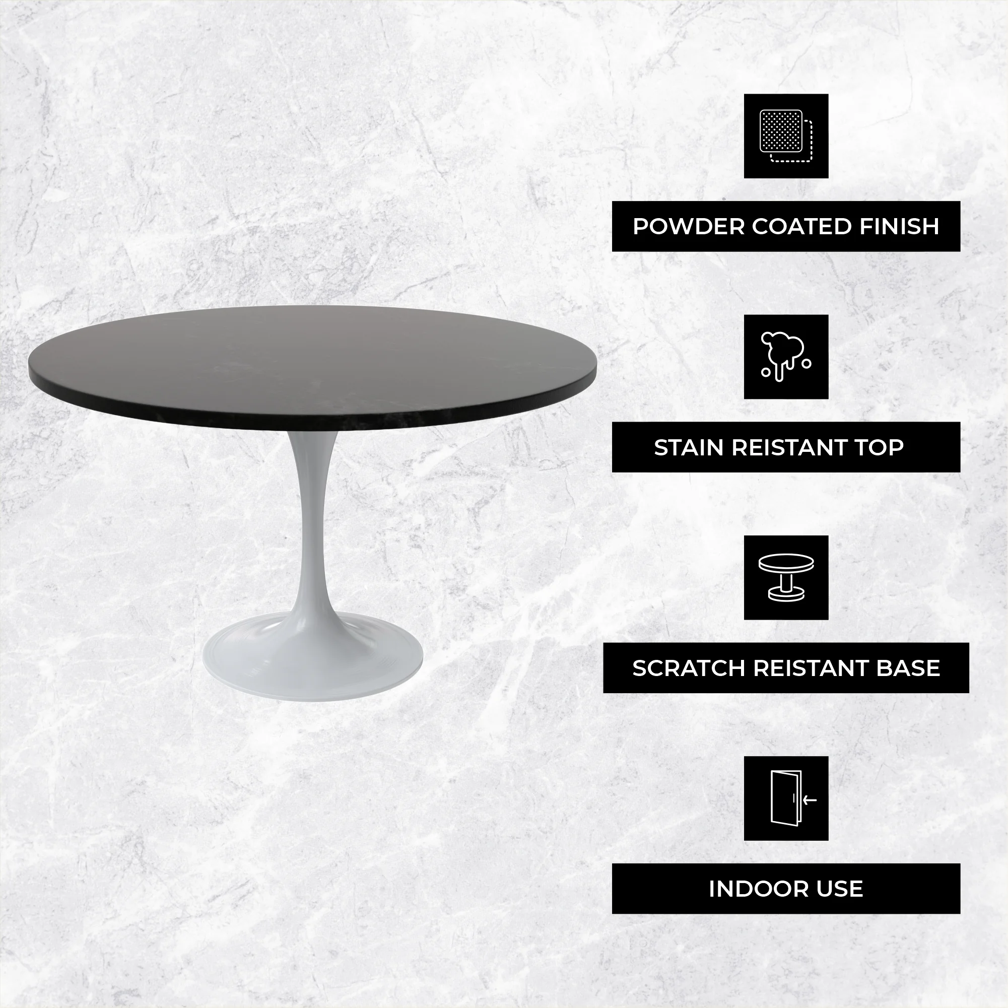 Verve Collection 48 Round Dining Table, White Base with Black MDF Top