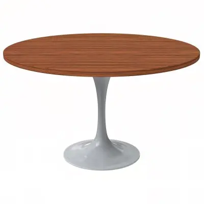 Verve Collection 48 Round Dining Table, White Base with Cognac Brown MDF Top