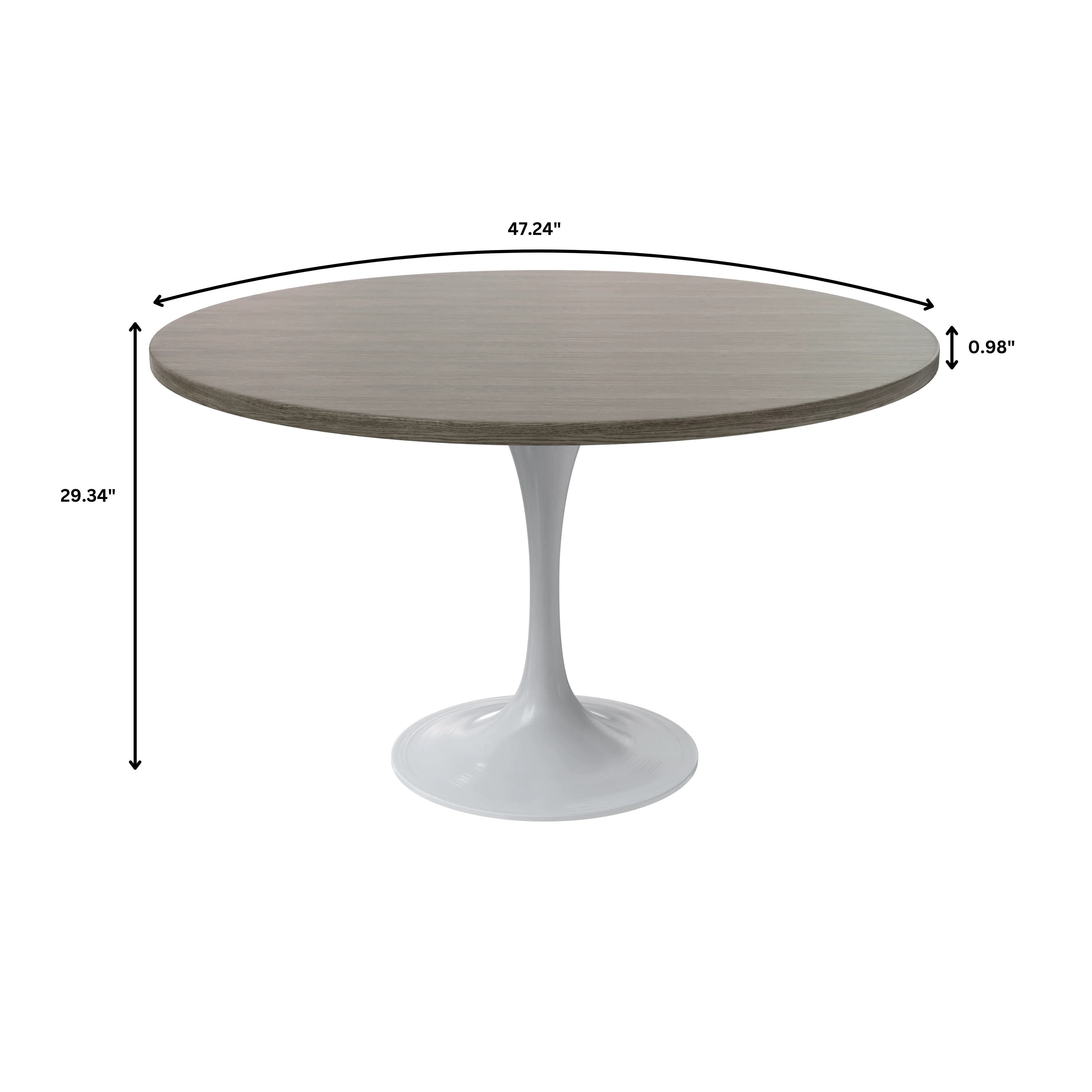 Verve Collection 48 Round Dining Table, White Base with Dark Maple MDF Top