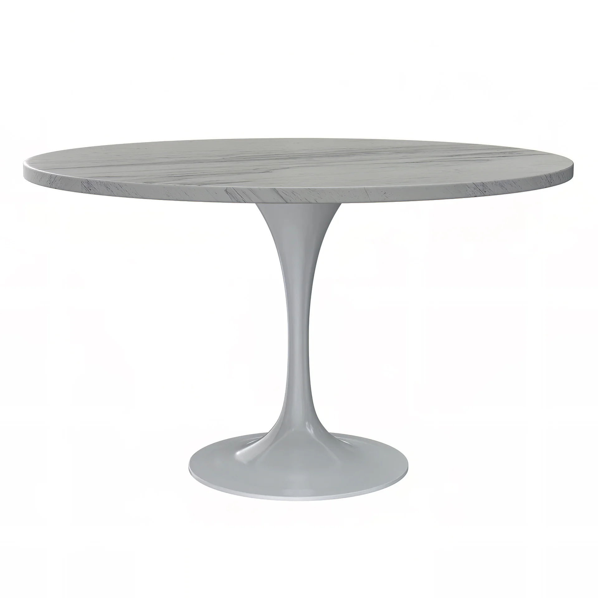 Verve Collection 48 Round Dining Table, White Base with Laminated White Marbleized Top