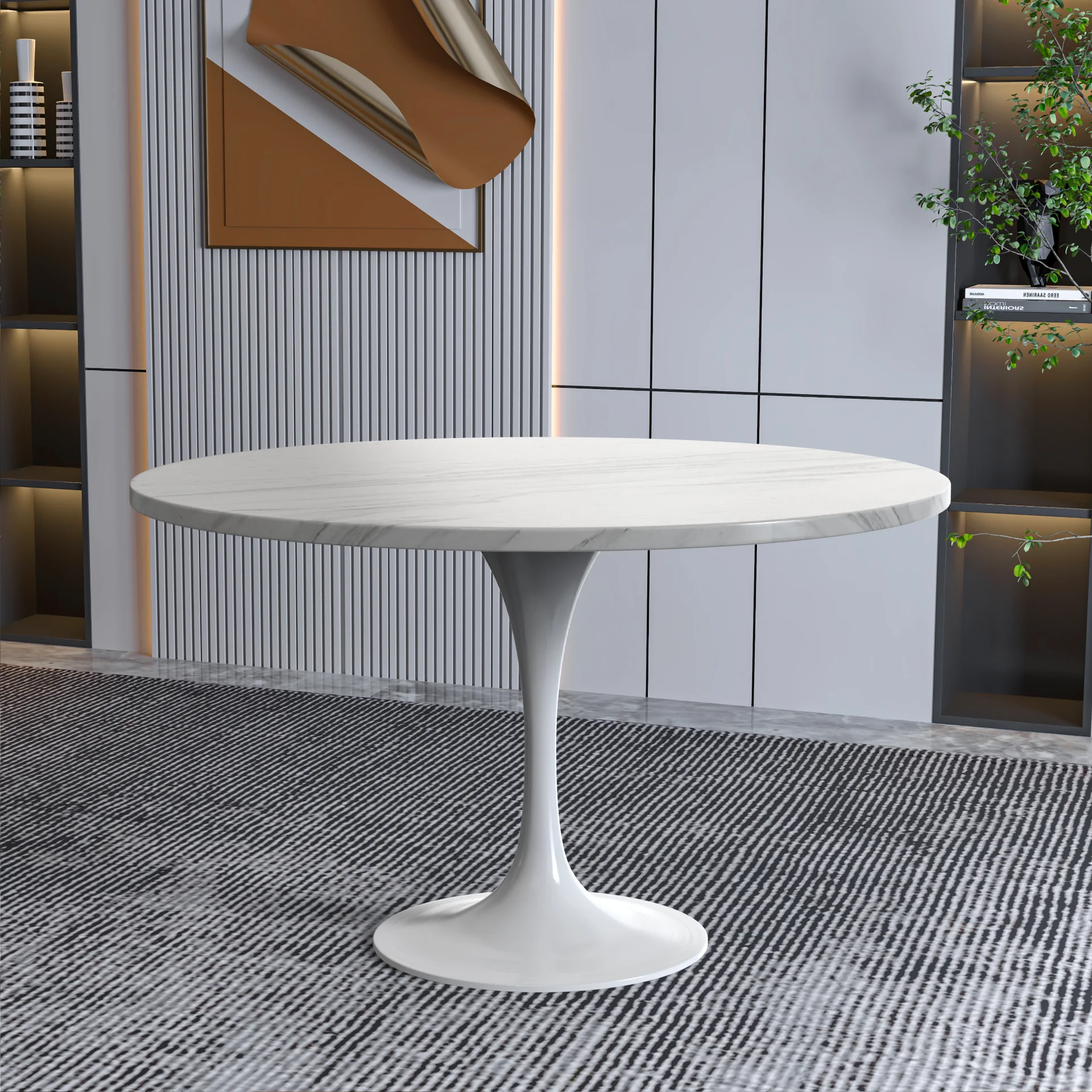 Verve Collection 48 Round Dining Table, White Base with Sintered Stone White Top