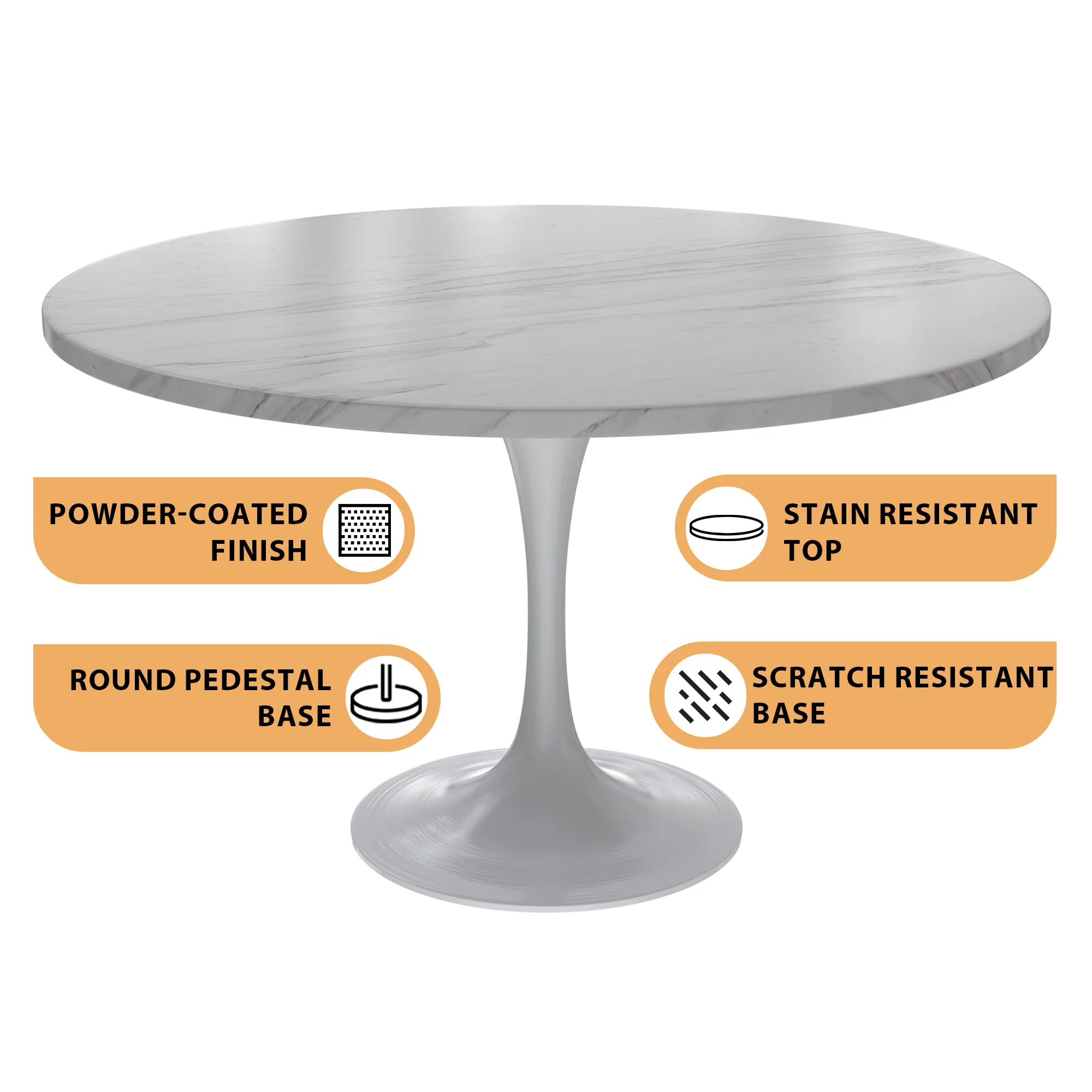Verve Collection 48 Round Dining Table, White Base with Sintered Stone White Top