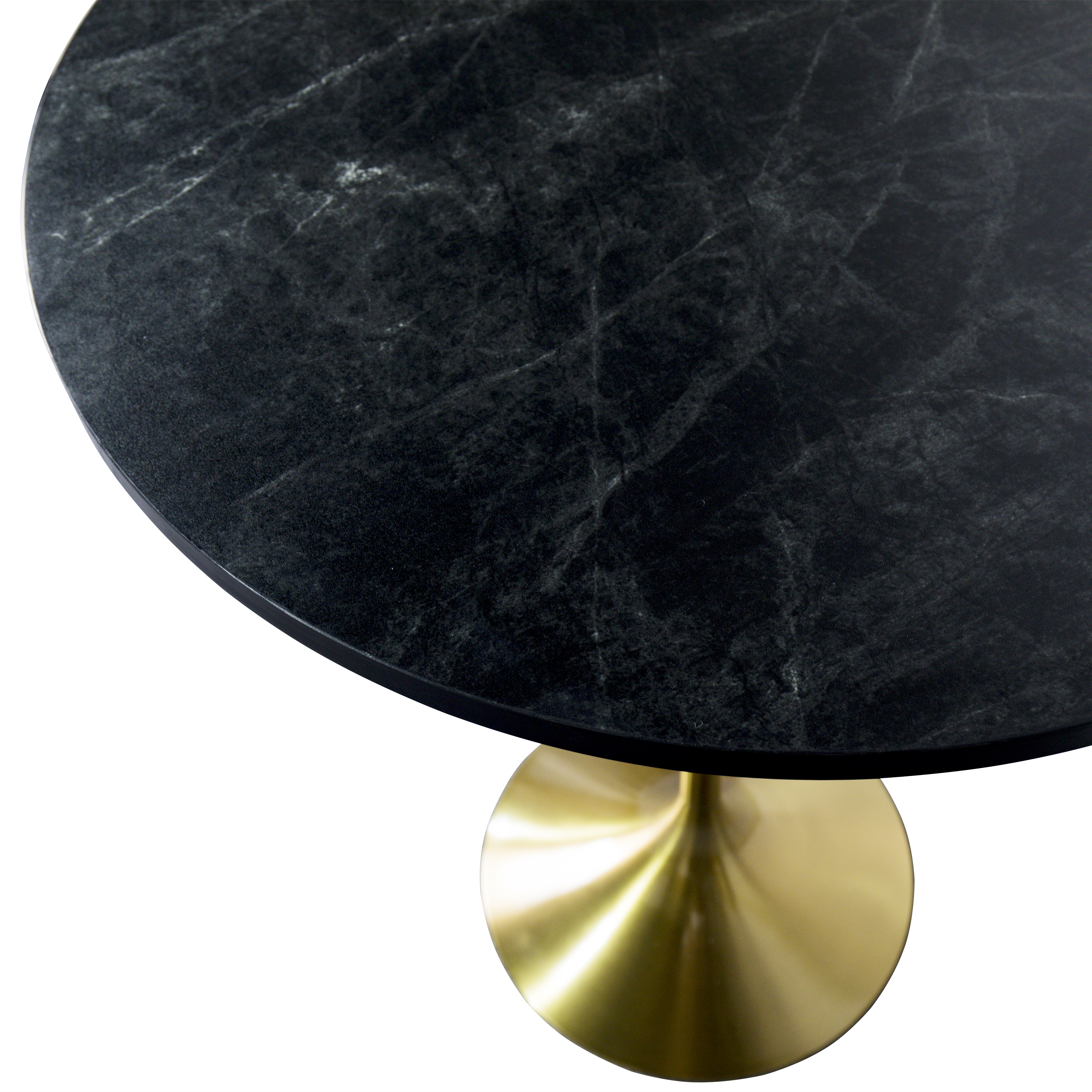 Verve Collection Modern Bar Height Table Brushed Gold Base with 27" Round Black Marbelized MDF Top