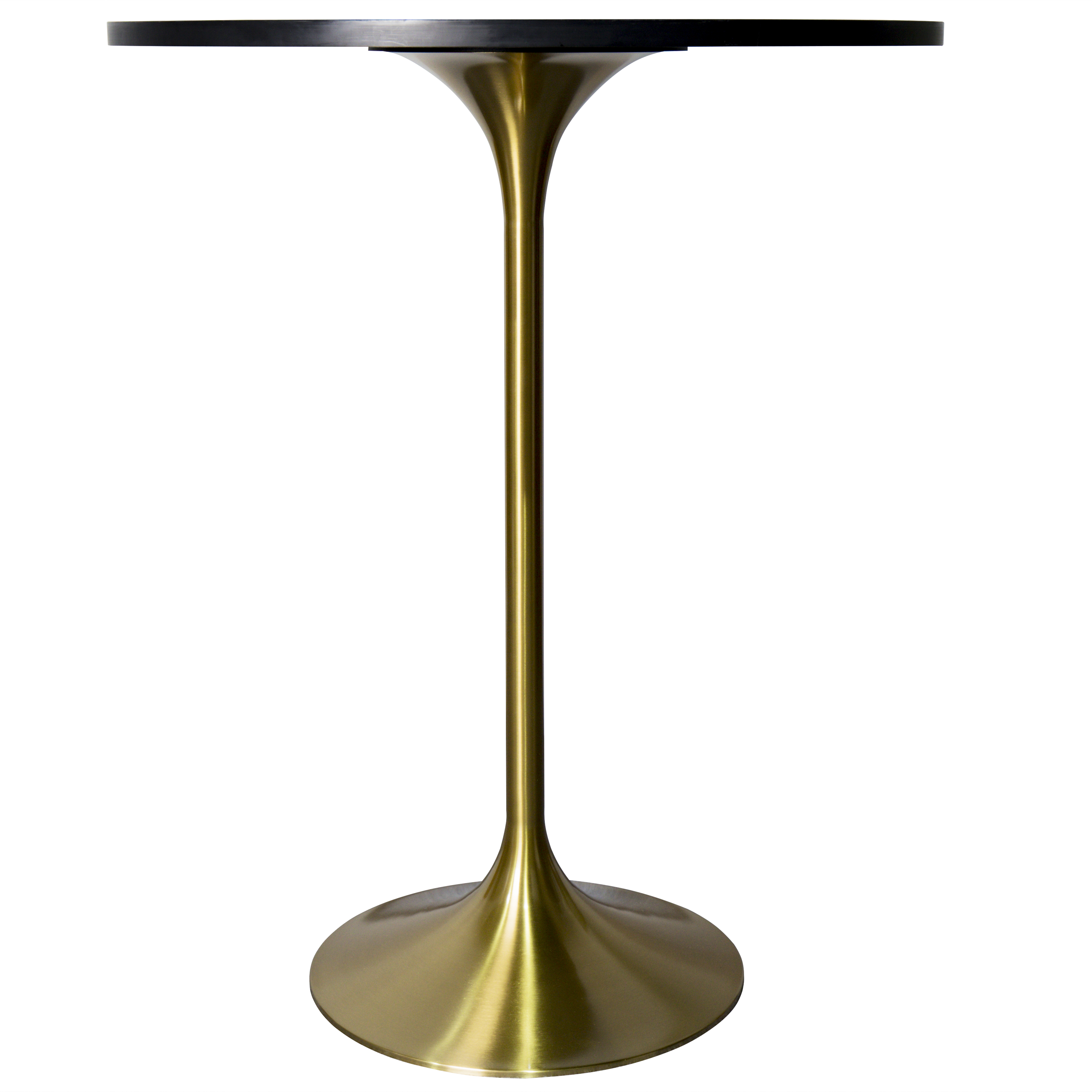 Verve Collection Modern Bar Height Table Brushed Gold Base with 27" Round Black Marbelized MDF Top
