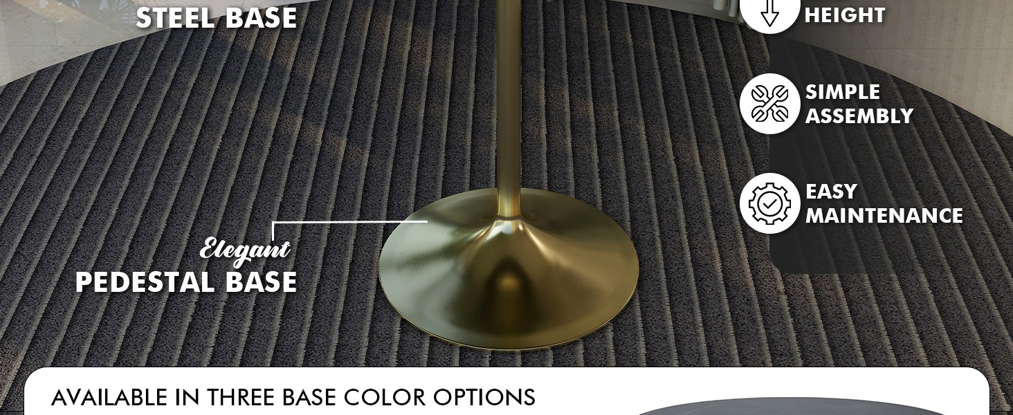 Verve Collection Modern Bar Height Table Brushed Gold Base with 27" Round Black Marbelized MDF Top