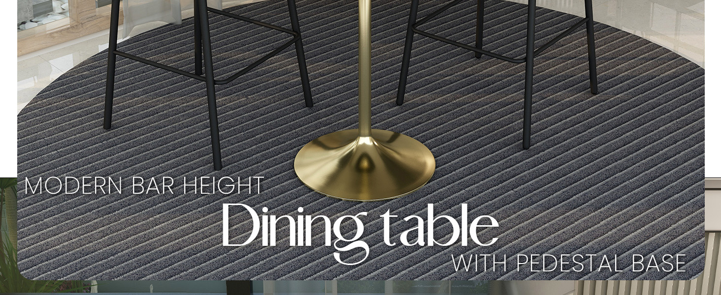 Verve Collection Modern Bar Height Table Brushed Gold Base with 27" Round Black Marbelized MDF Top