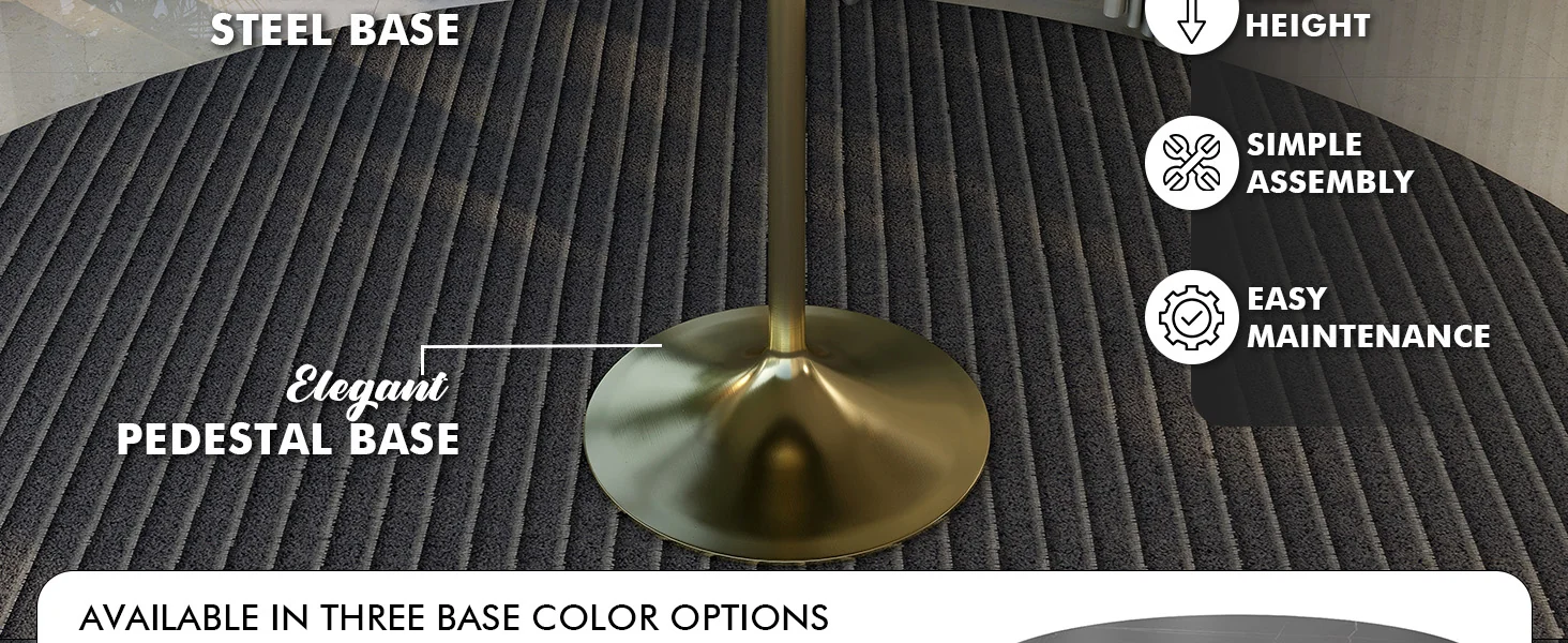 Verve Collection Modern Bar Height Table Brushed Gold Base with 27" Round Black Marbelized Sintered Stone Top