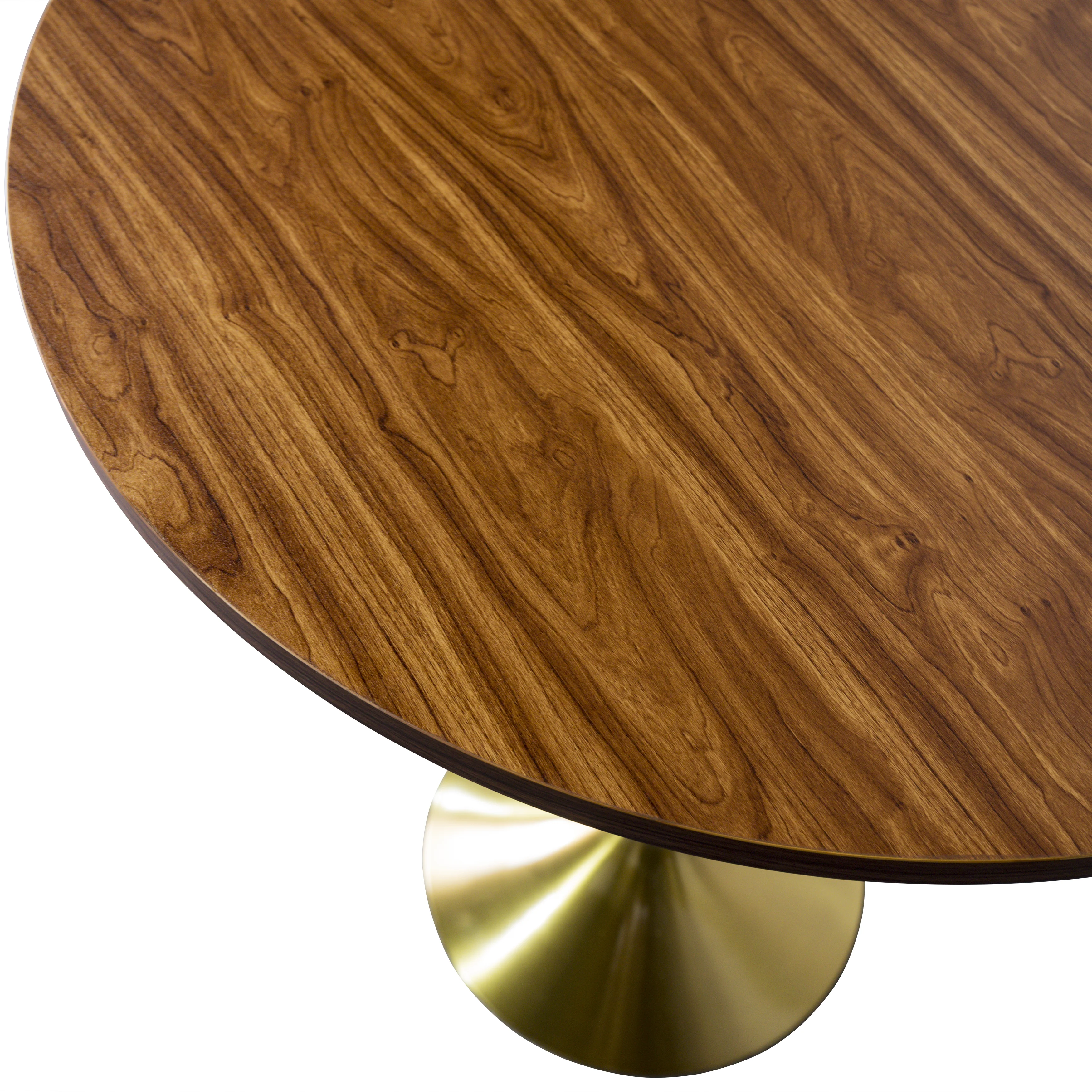 Verve Collection Modern Bar Height Table Brushed Gold Base with 27" Round Cognac Brown MDF Top