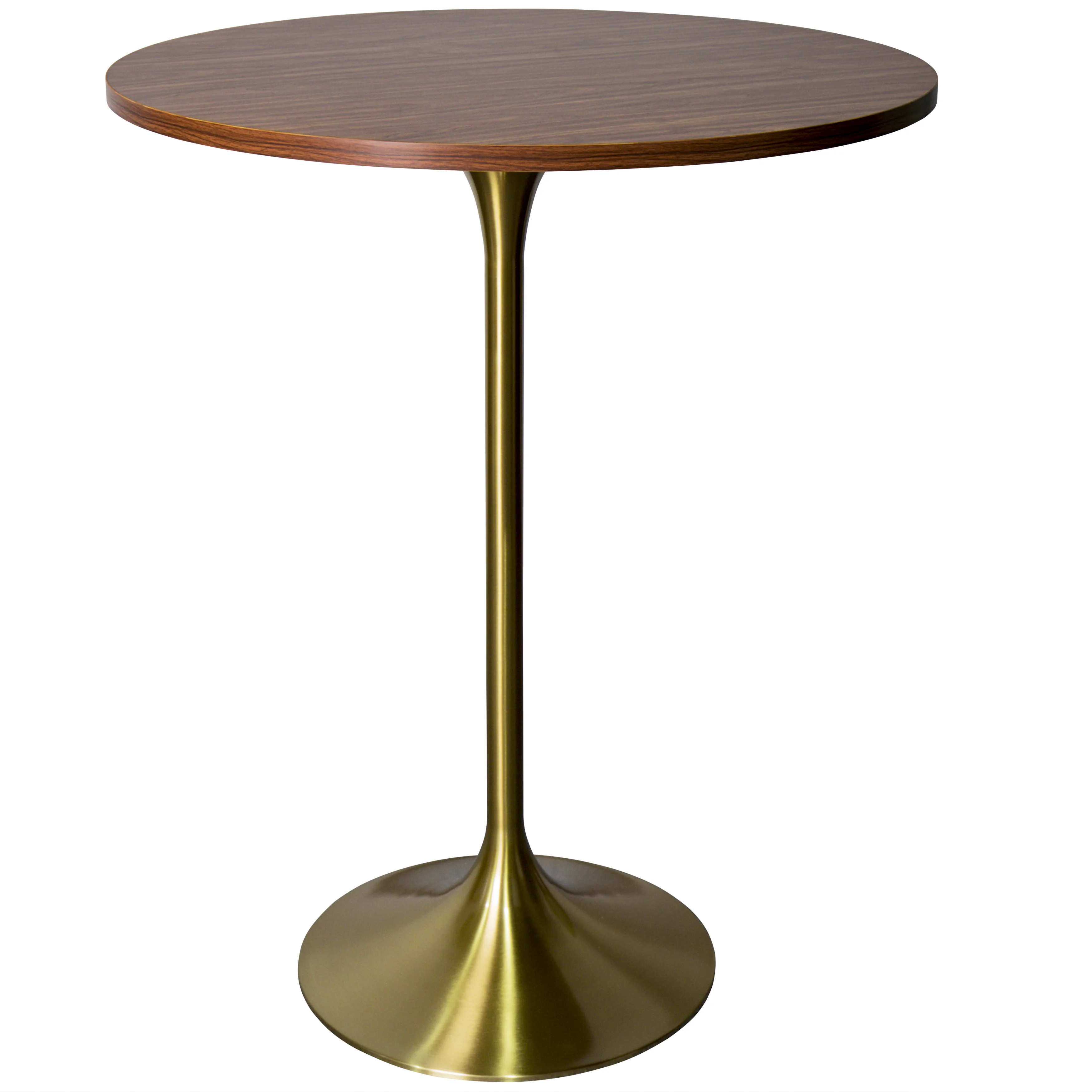 Verve Collection Modern Bar Height Table Brushed Gold Base with 27" Round Cognac Brown MDF Top