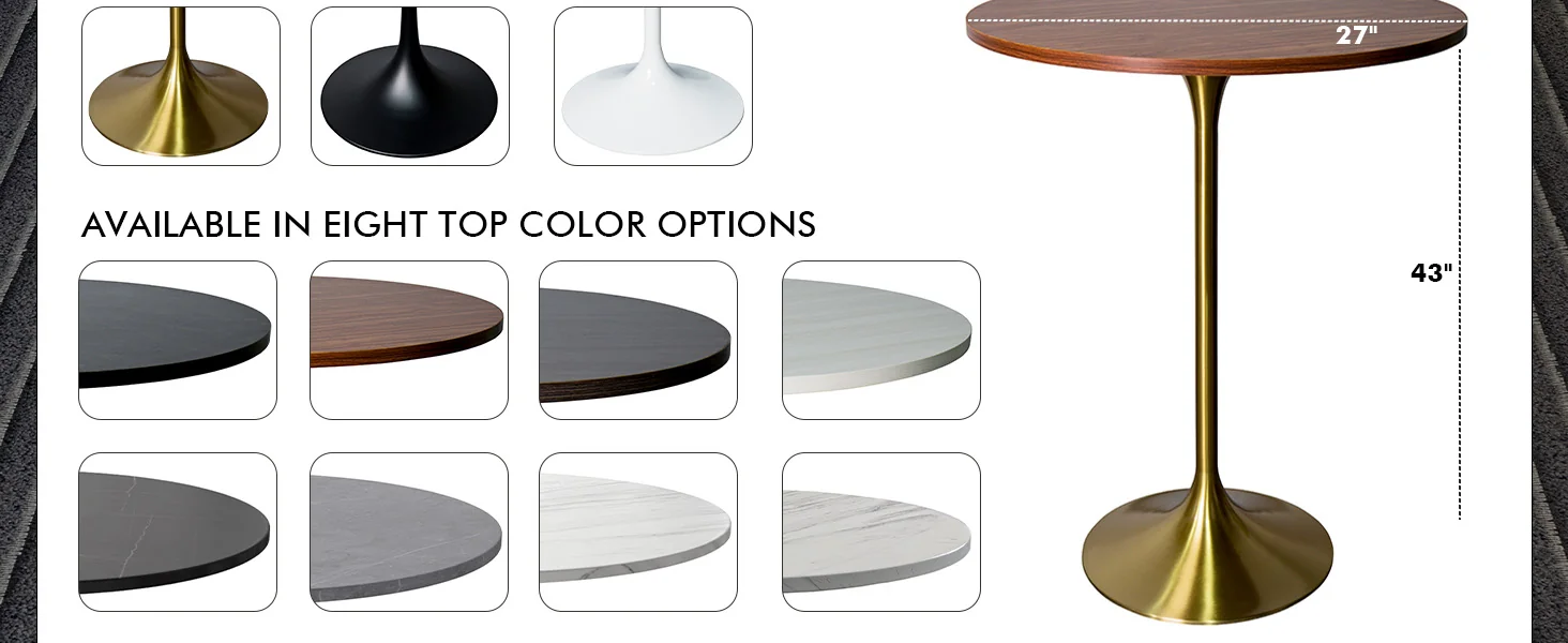 Verve Collection Modern Bar Height Table Brushed Gold Base with 27" Round Cognac Brown MDF Top