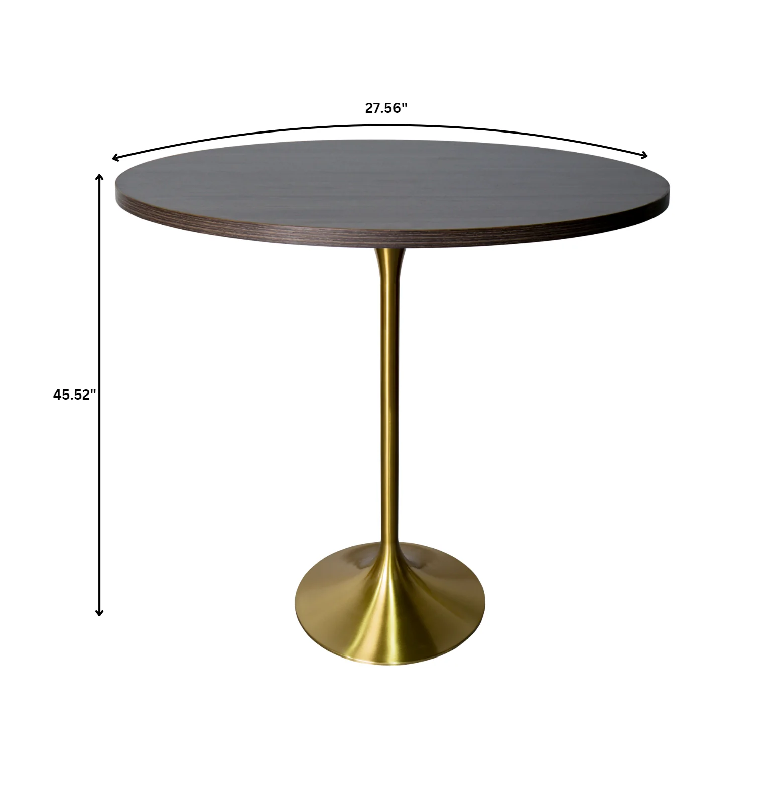 Verve Collection Modern Bar Height Table Brushed Gold Base with 27" Round Dark Walnut MDF Top