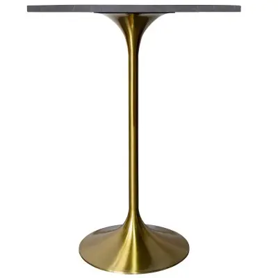 Verve Collection Modern Bar Height Table Brushed Gold Base with 27" Round Marble Grey Sintered Stone Top