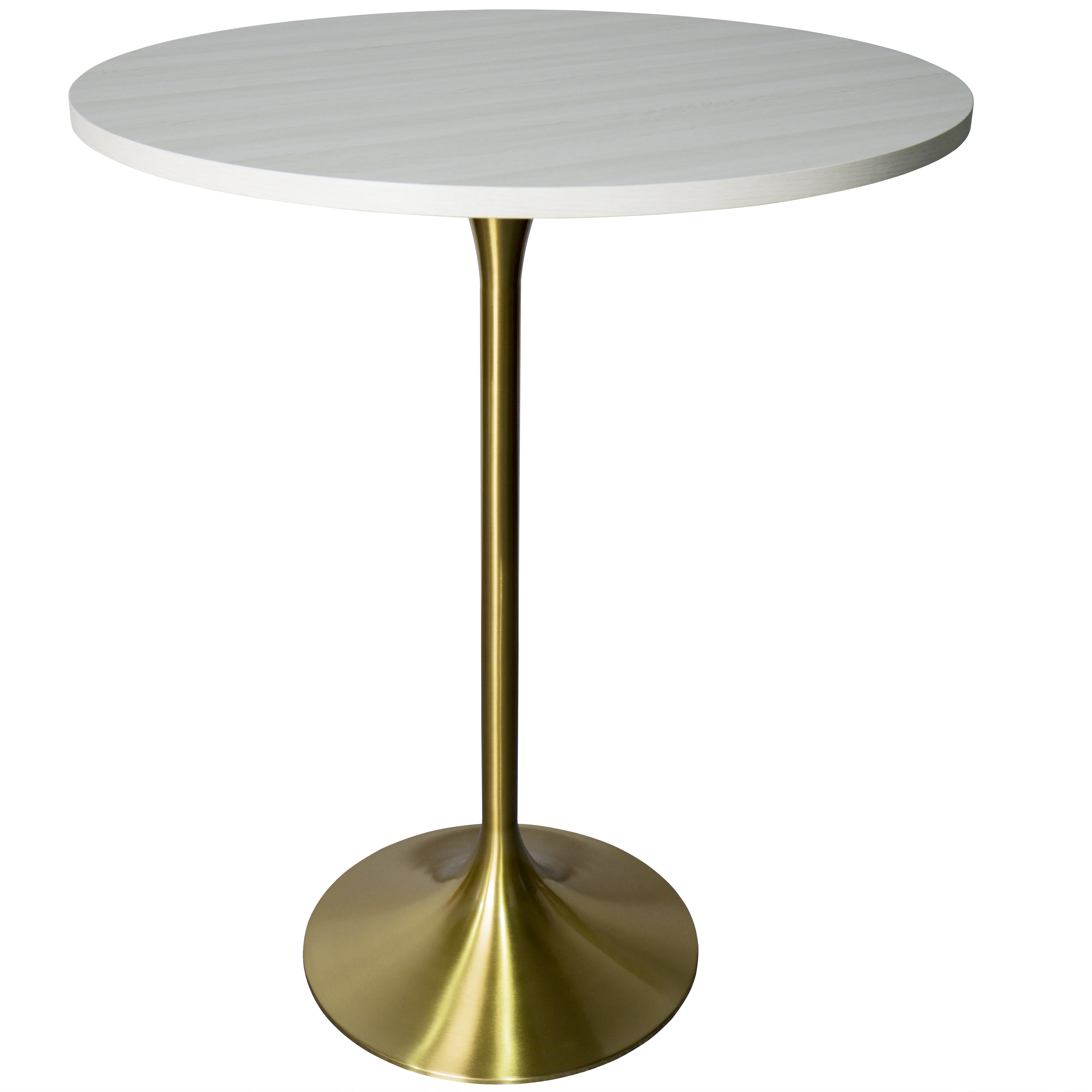 Verve Collection Modern Bar Height Table Brushed Gold Base with 27" Round Light Natural Wood MDF Top