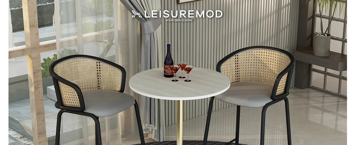 Verve Collection Modern Bar Height Table Brushed Gold Base with 27" Round Light Natural Wood MDF Top