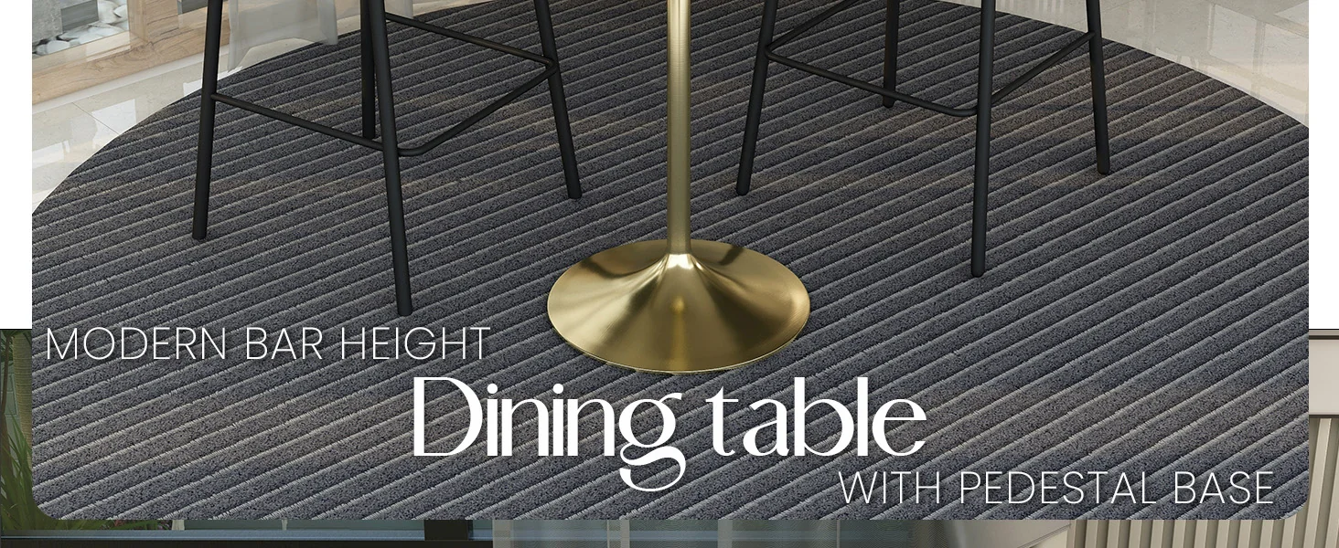 Verve Collection Modern Bar Height Table Brushed Gold Base with 27" Round Marble White Sintered Stone Top