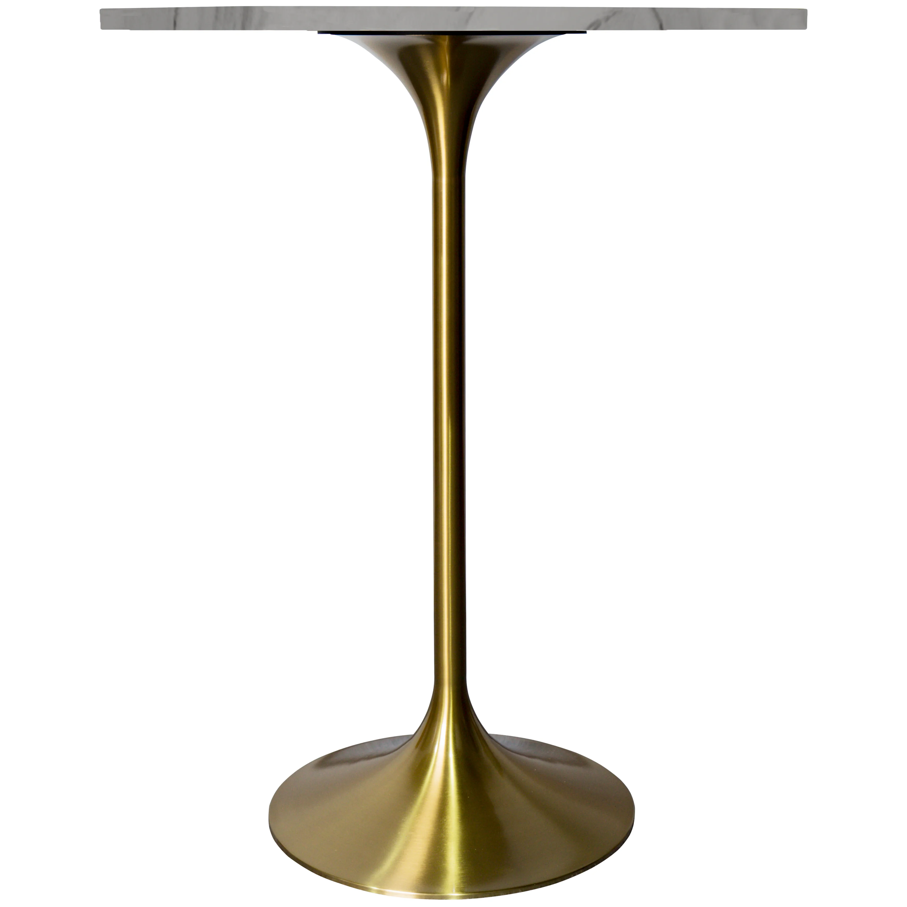 Verve Collection Modern Bar Height Table Brushed Gold Base with 27" Round Marble White Sintered Stone Top