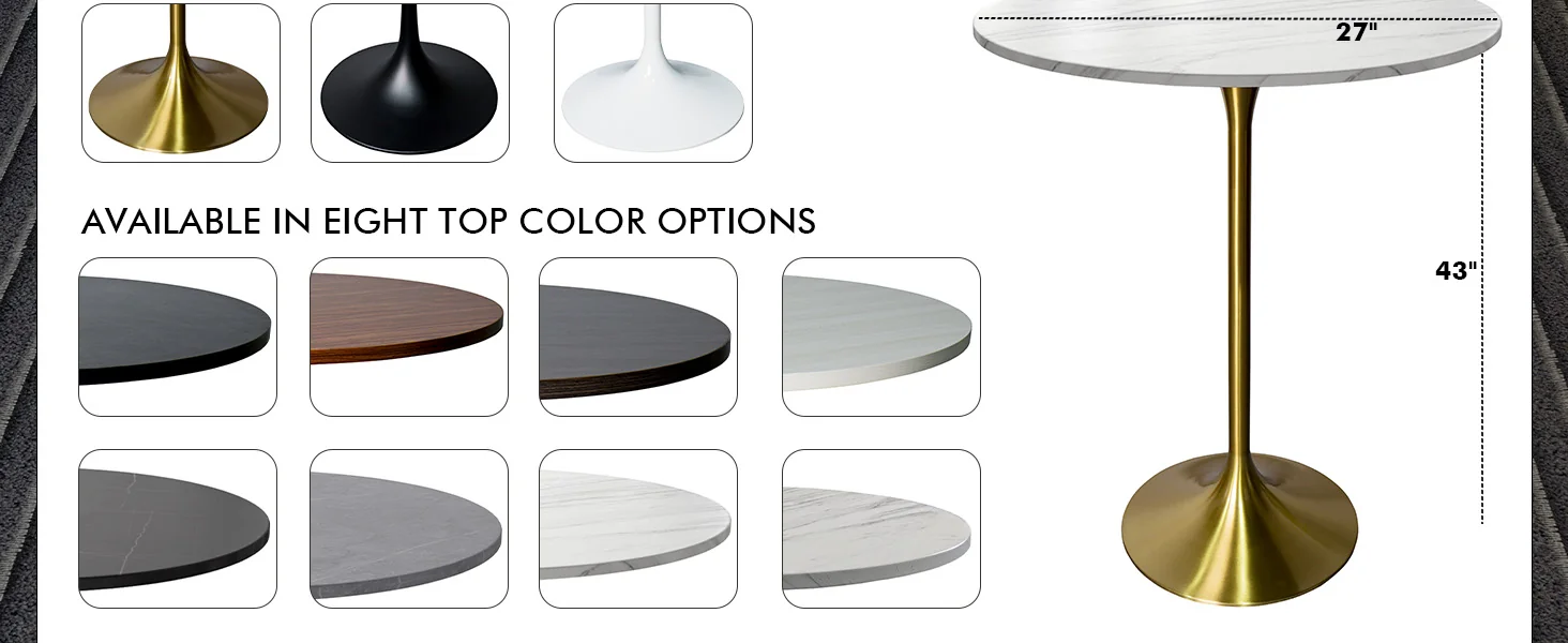 Verve Collection Modern Bar Height Table Brushed Gold Base with 27" Round Marble White Sintered Stone Top