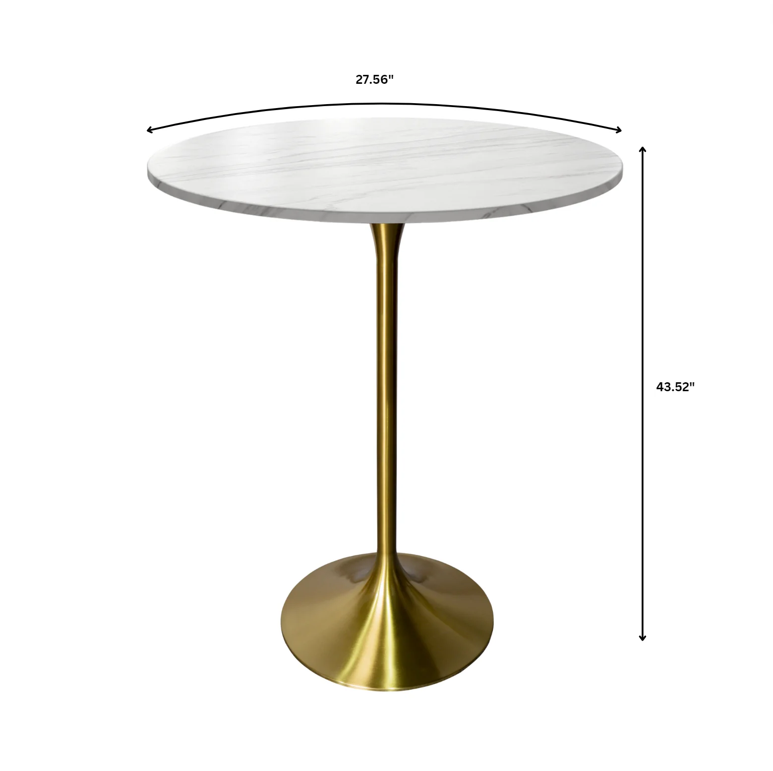 Verve Collection Modern Bar Height Table Brushed Gold Base with 27" Round Marble White Sintered Stone Top