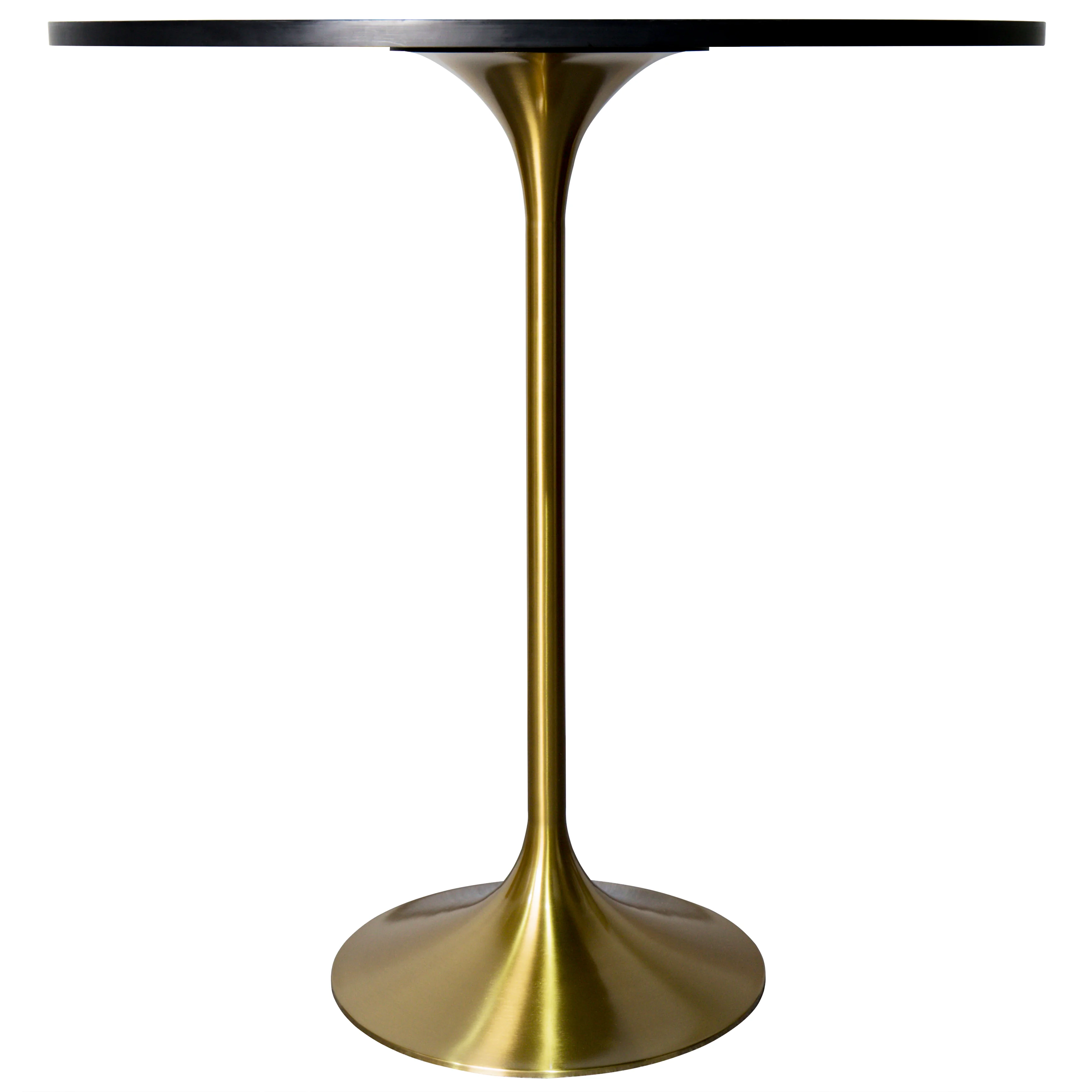 Verve Collection Modern Bar Height Table Brushed Gold Base with 36" Round Black Marbelized MDF Top