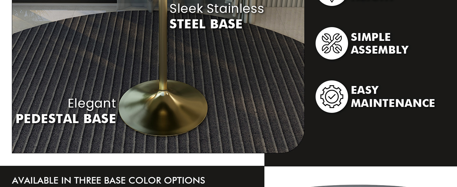 Verve Collection Modern Bar Height Table Brushed Gold Base with 36" Round Black Marbelized MDF Top