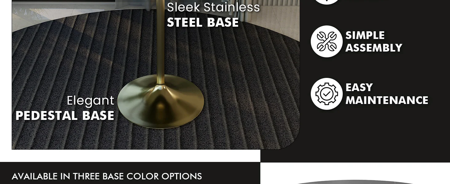 Verve Collection Modern Bar Height Table Brushed Gold Base with 36" Round Black Marbelized Sintered Stone Top