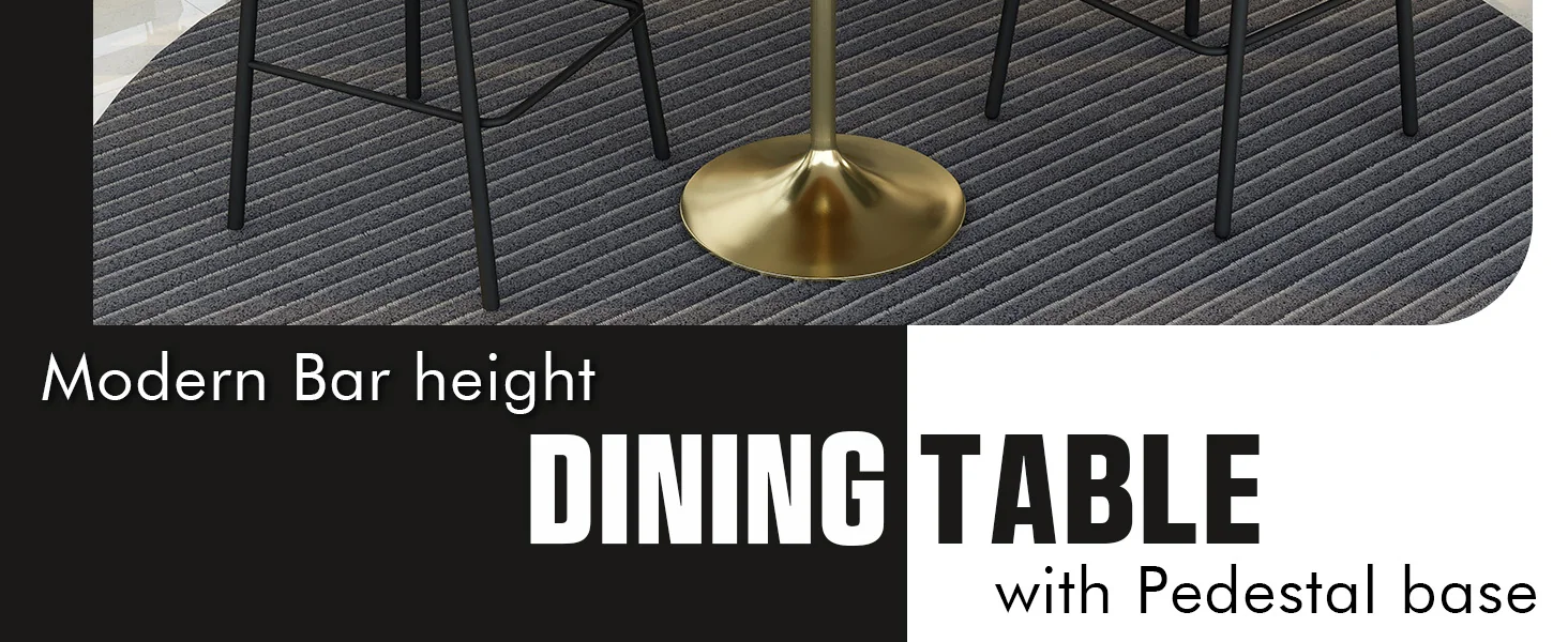 Verve Collection Modern Bar Height Table Brushed Gold Base with 36" Round Cognac Brown MDF Top