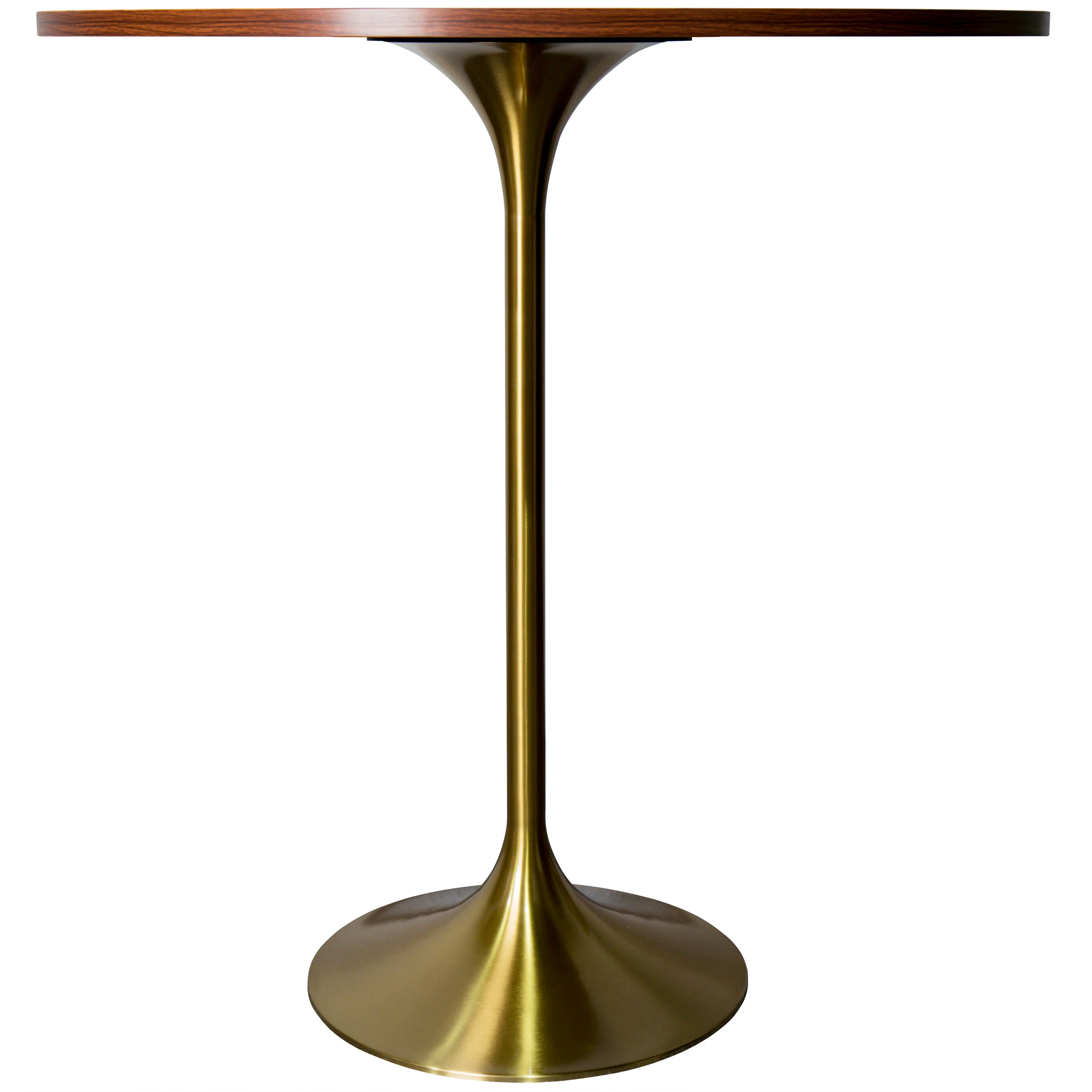 Verve Collection Modern Bar Height Table Brushed Gold Base with 36" Round Cognac Brown MDF Top