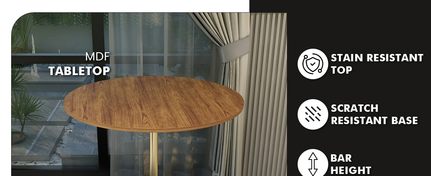 Verve Collection Modern Bar Height Table Brushed Gold Base with 36" Round Cognac Brown MDF Top