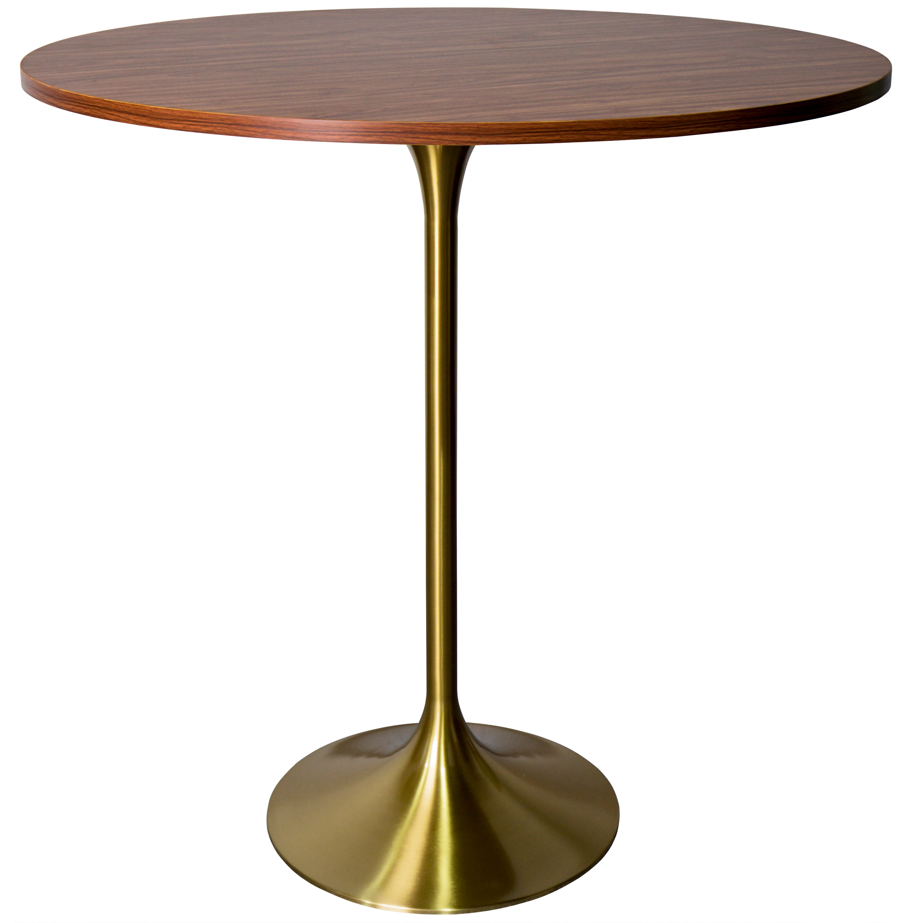 Verve Collection Modern Bar Height Table Brushed Gold Base with 36" Round Cognac Brown MDF Top