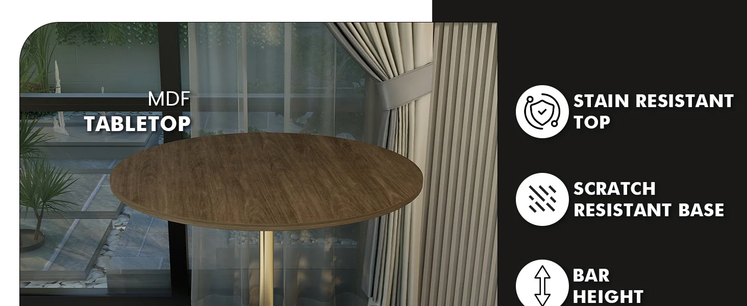 Verve Collection Modern Bar Height Table Brushed Gold Base with 36" Round Dark Walnut MDF Top