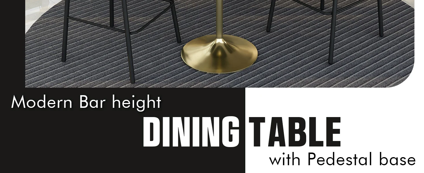 Verve Collection Modern Bar Height Table Brushed Gold Base with 36" Round Marble Grey Sintered Stone Top