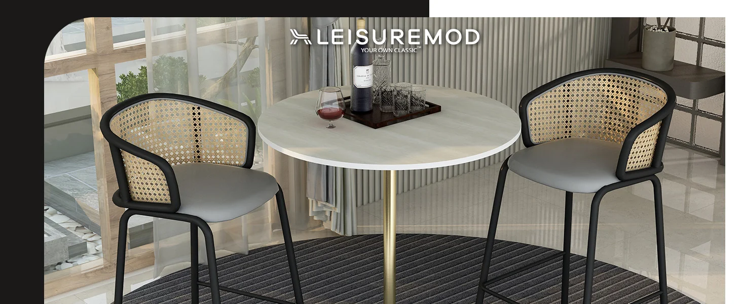 Verve Collection Modern Bar Height Table Brushed Gold Base with 36" Round Light Natural Wood MDF Top
