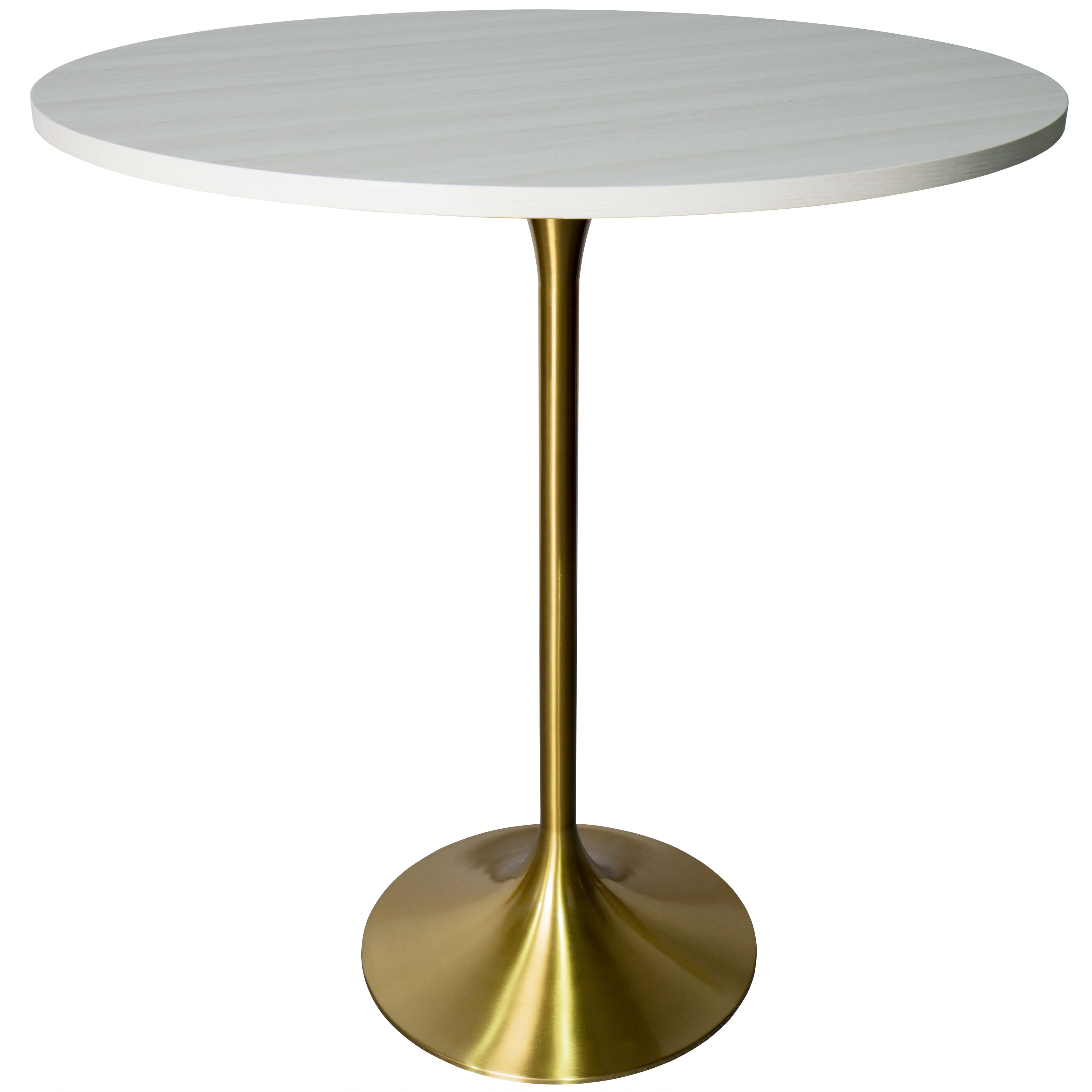 Verve Collection Modern Bar Height Table Brushed Gold Base with 36" Round Light Natural Wood MDF Top