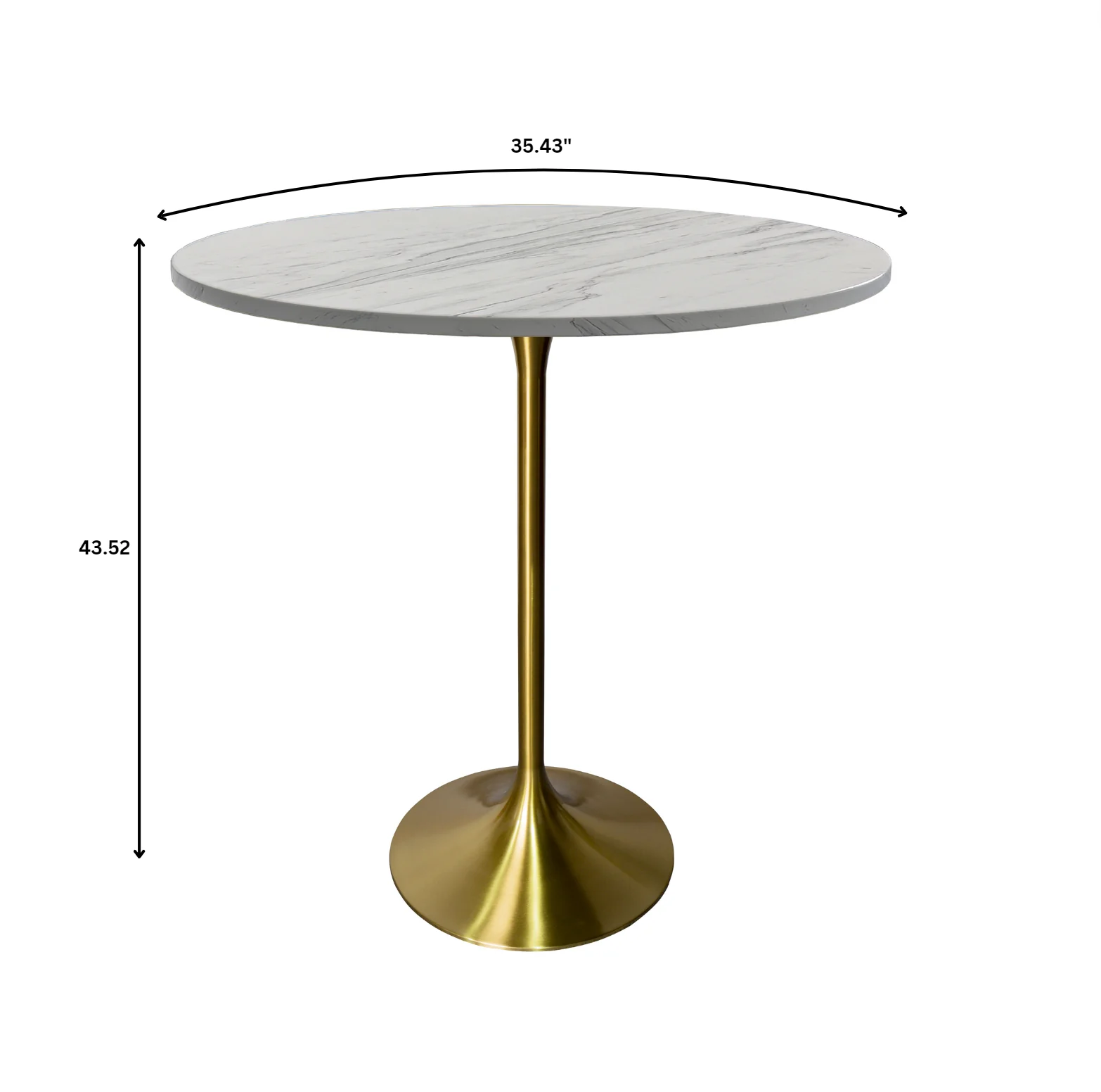 Verve Collection Modern Bar Height Table Brushed Gold Base with 36" Round Marbleized White Laminated Top