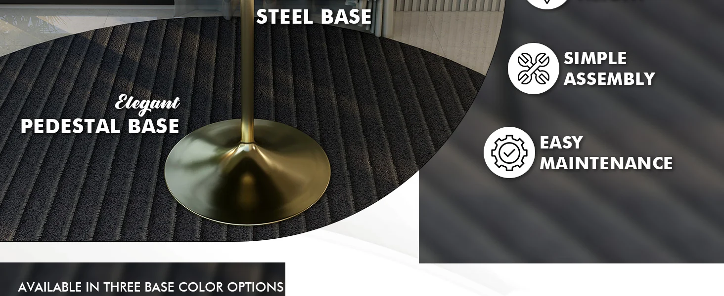 Verve Collection Modern Bar Height Table Brushed Gold Base with 48" Round Black Marbelized MDF Top