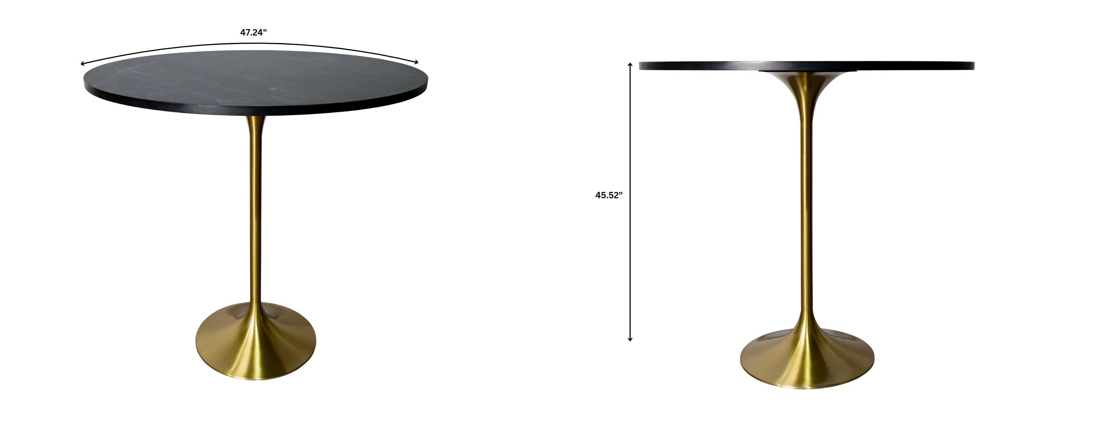 Verve Collection Modern Bar Height Table Brushed Gold Base with 48" Round Black Marbelized MDF Top