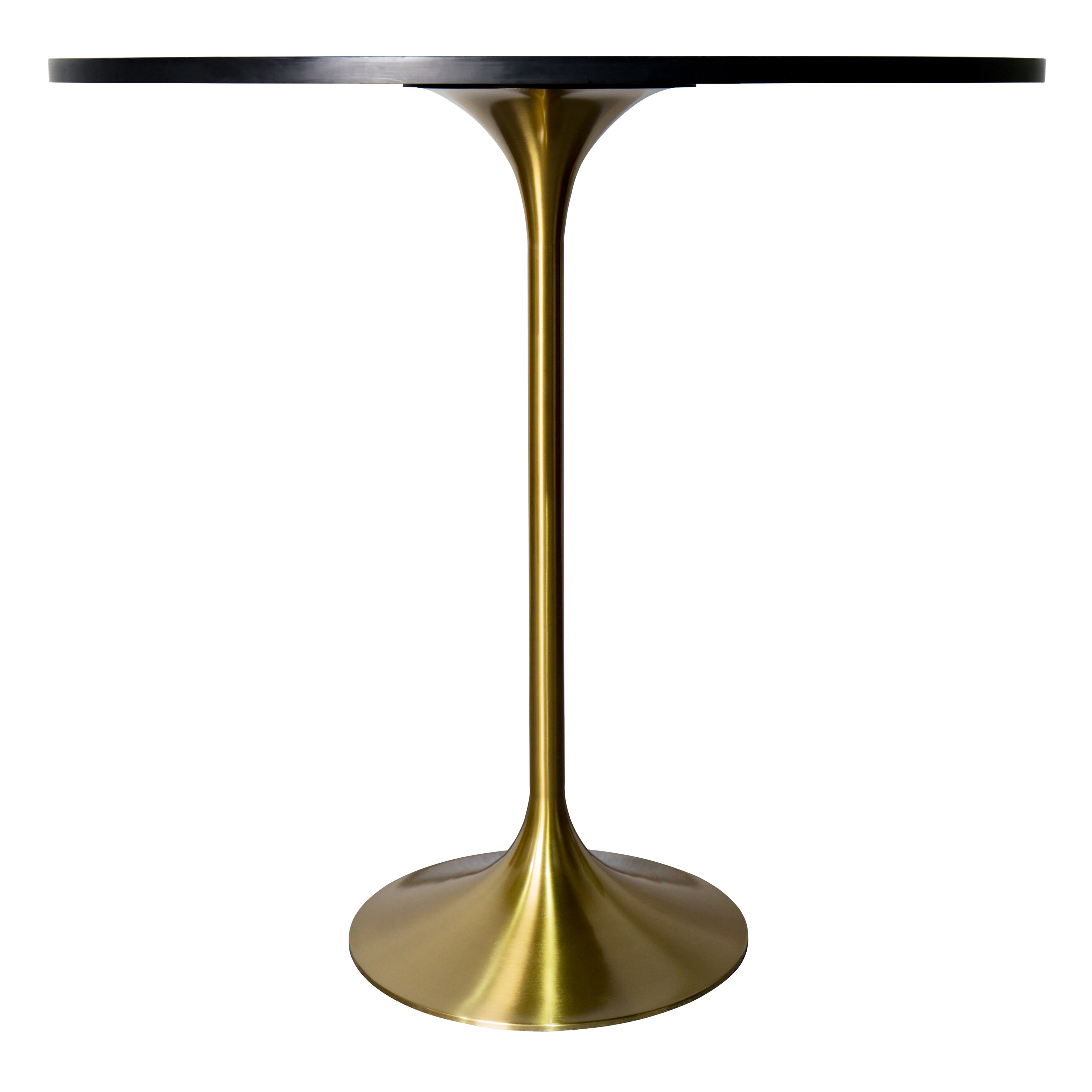 Verve Collection Modern Bar Height Table Brushed Gold Base with 48" Round Black Marbelized Sintered Stone Top