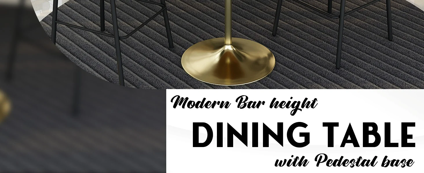 Verve Collection Modern Bar Height Table Brushed Gold Base with 48" Round Cognac Brown MDF Top